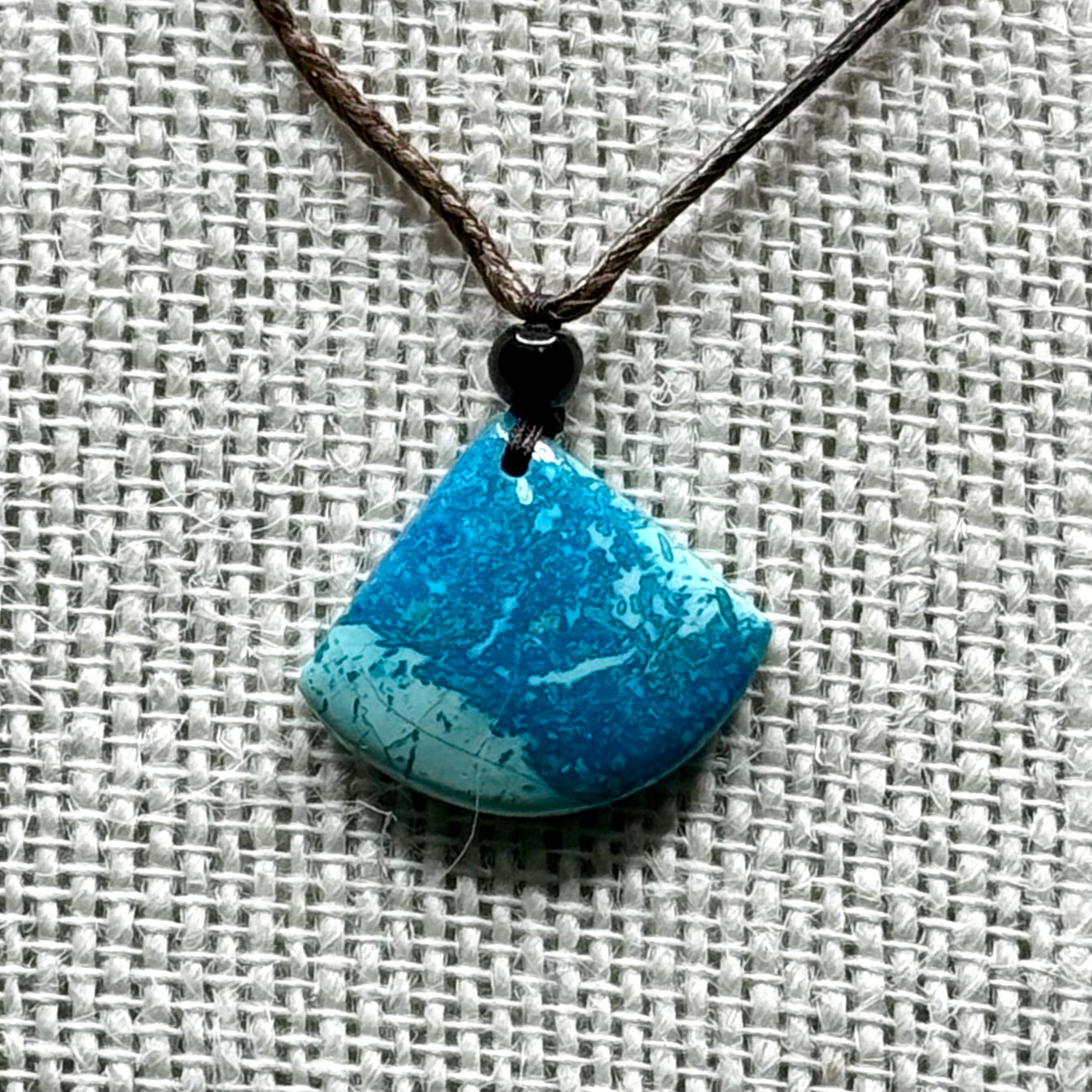 Second view of natural chrysoprase triangle pendant necklace