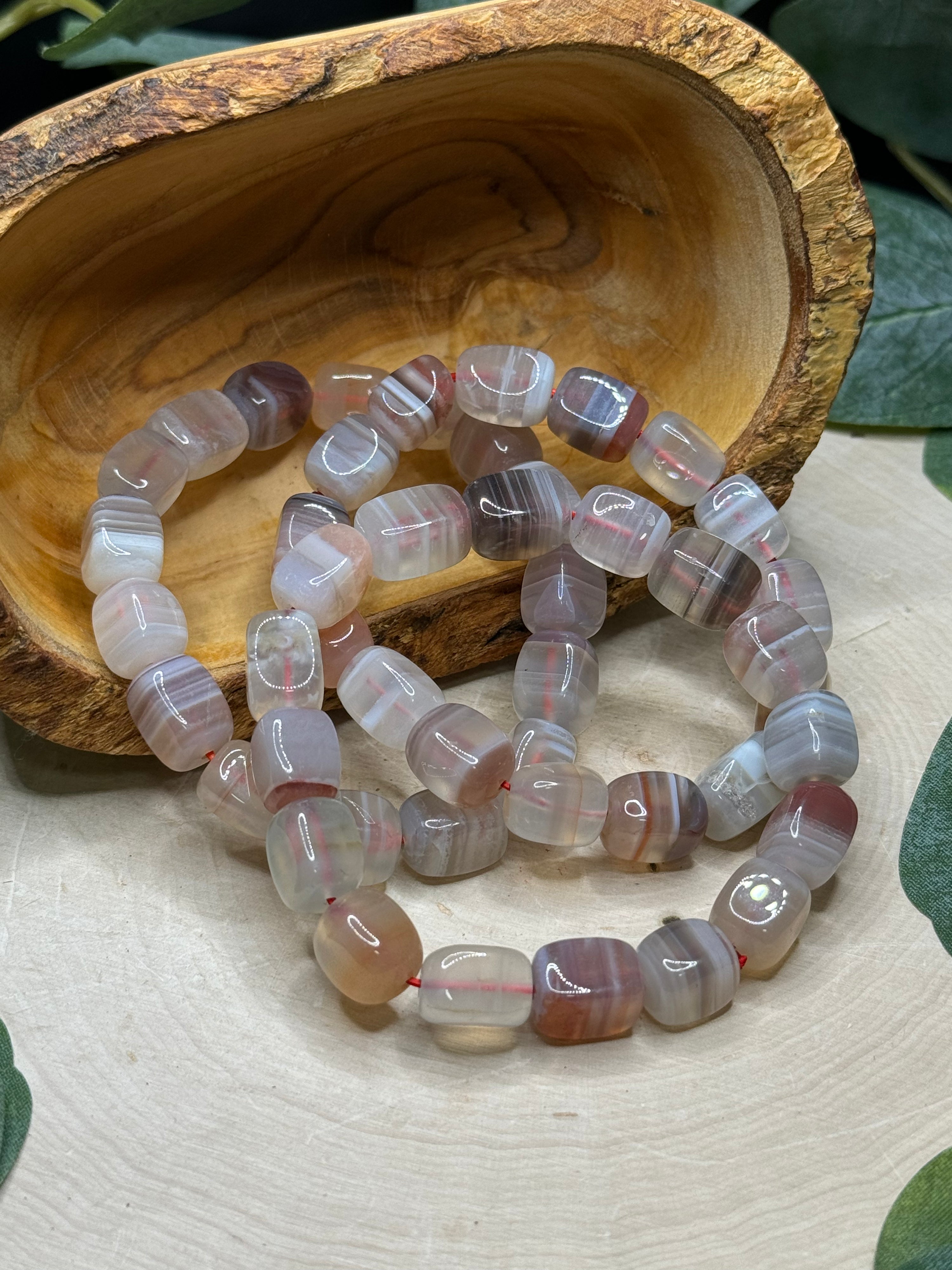 Flower Agate Cube Bead Bracelet 8.5mm