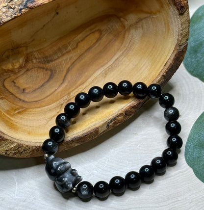 Silver Sheen Obsidian Dino Bracelet