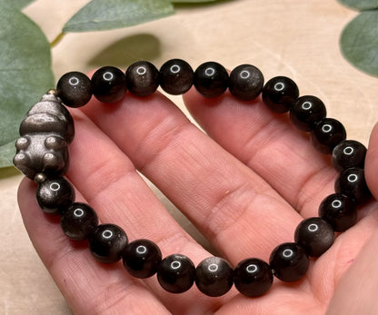 Silver Sheen Obsidian Dino Bracelet