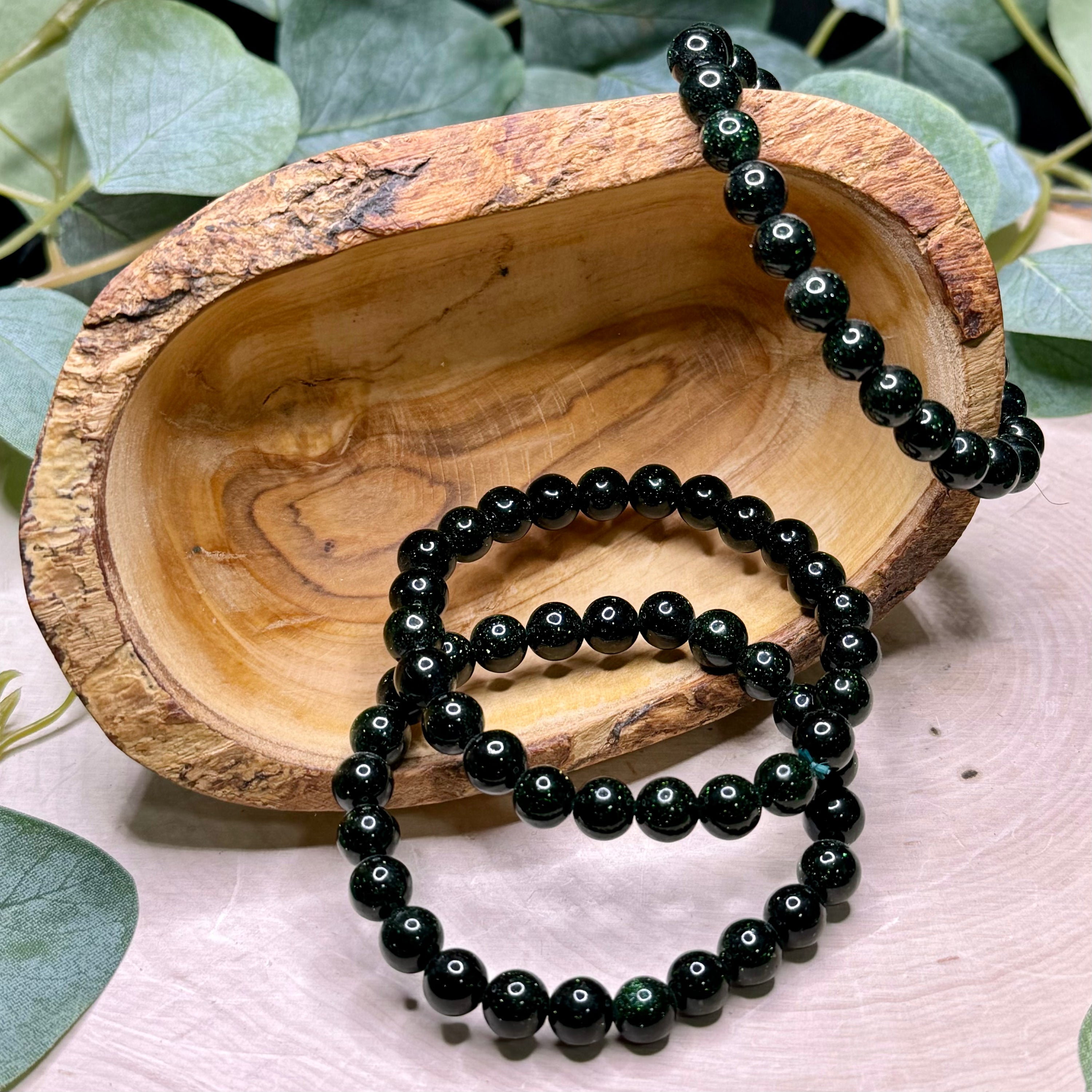 Green goldstone stretch bracelet with 8mm beads