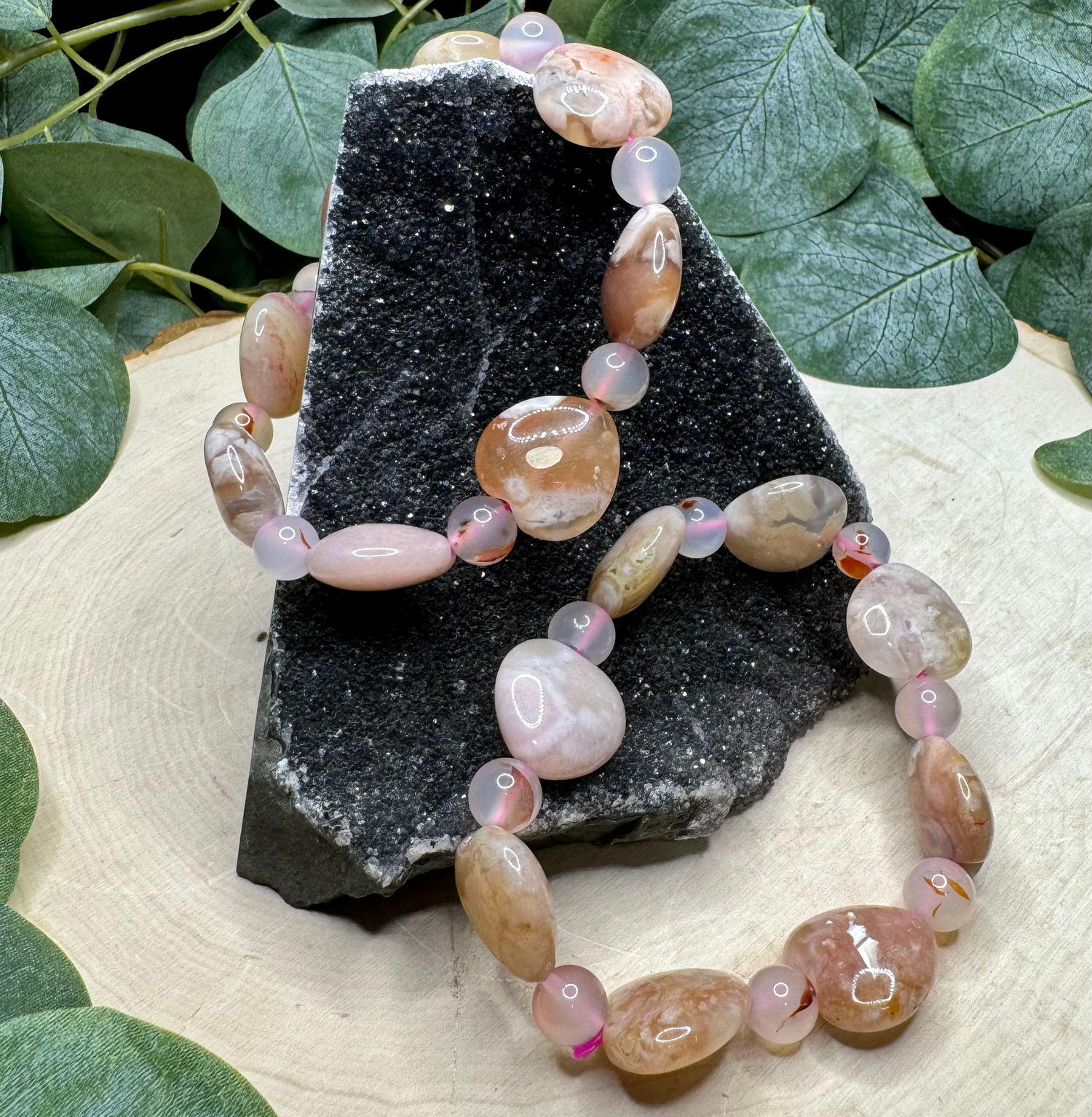 Flower Agate Heart Bracelets