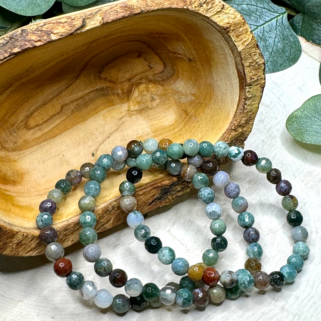 Faceted Moss Agate 6mm Bracelet