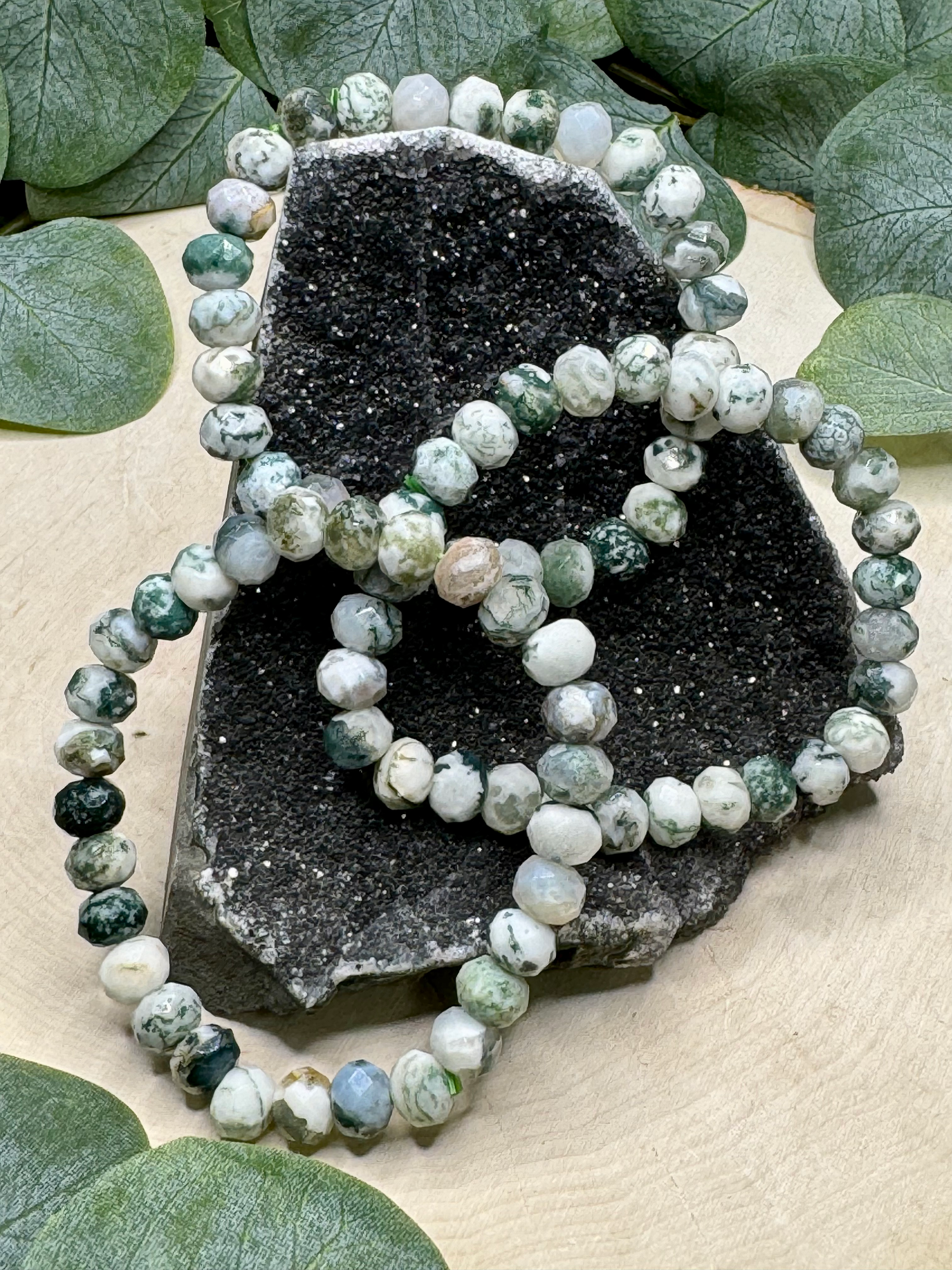 Faceted Tree Agate 8mm Bracelet