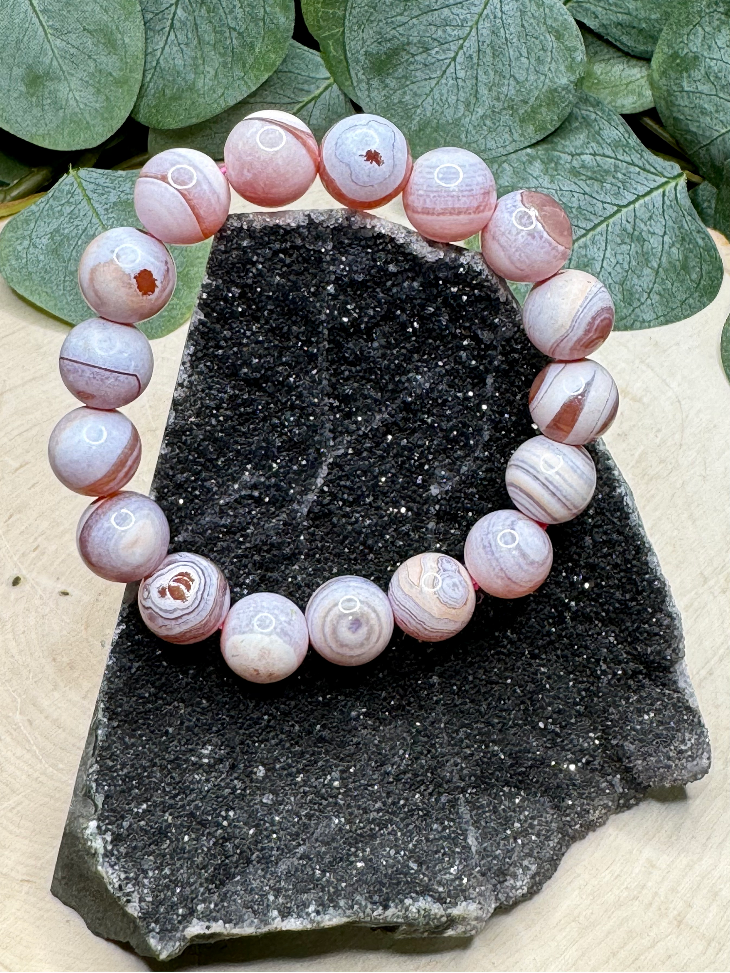 Pink Agate 12mm Bracelet