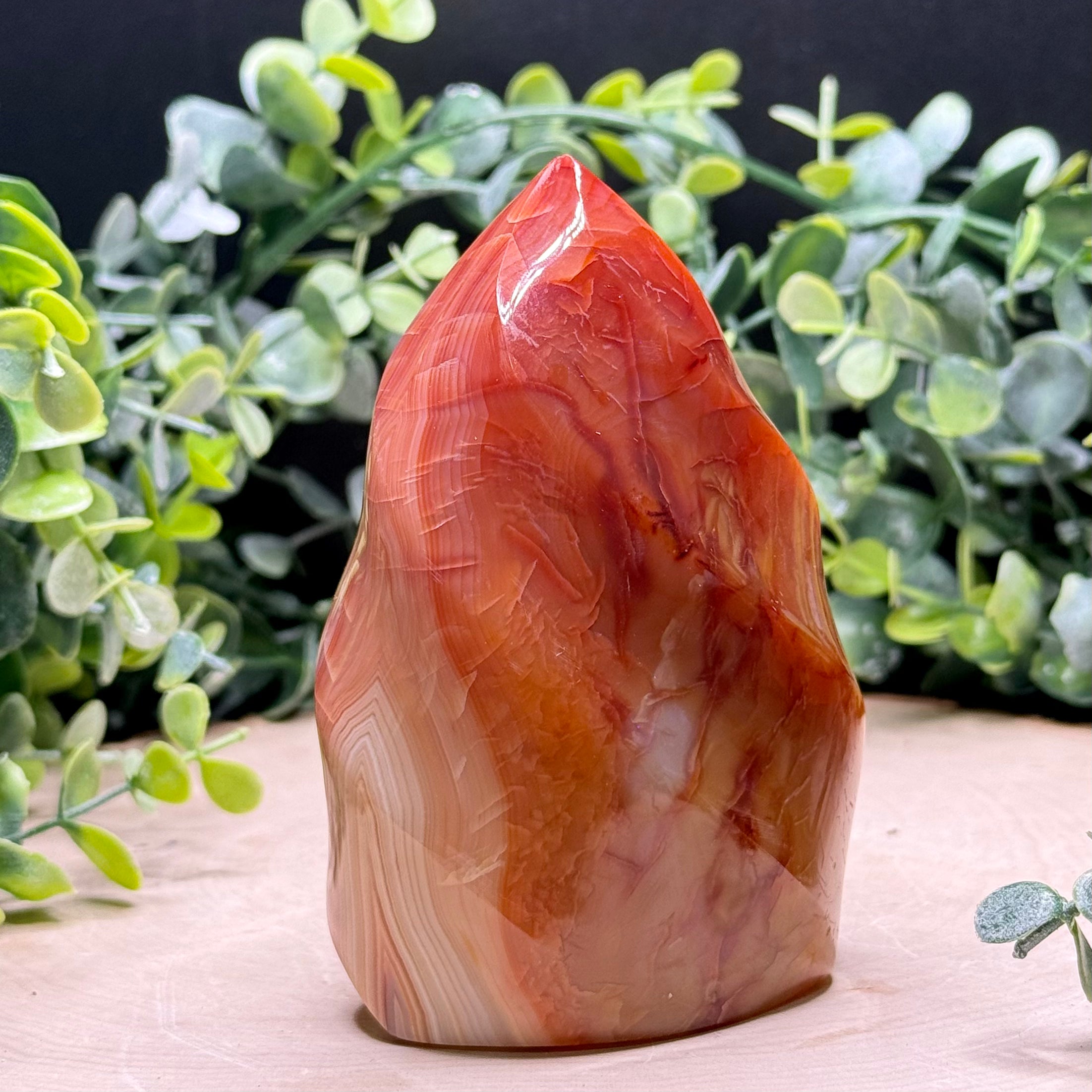 Carnelian Flame Carvings | Natural Polished Carnelian Flames | Red Agate Crystal Decor
