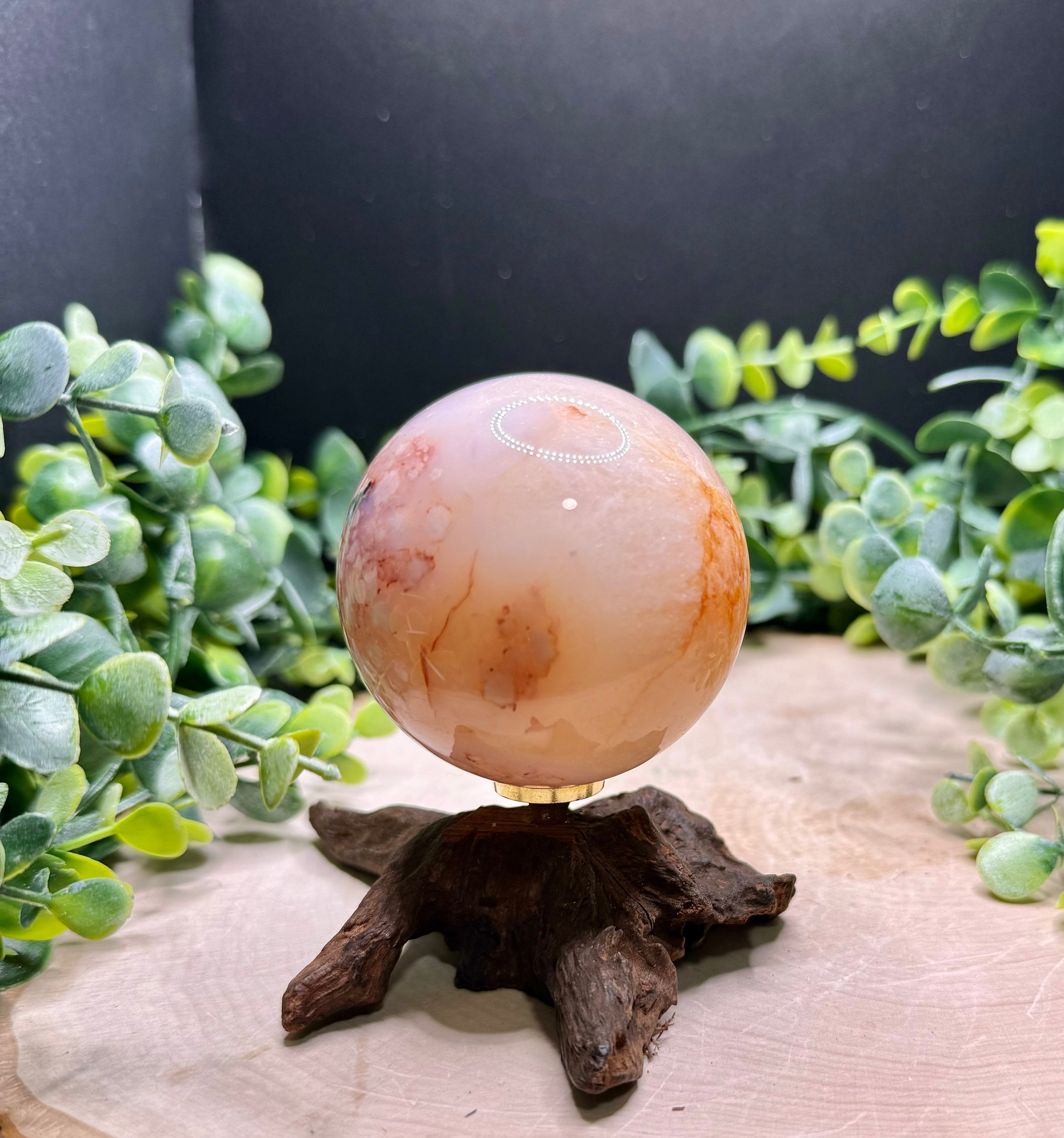 Carnelian Flower Agate Spheres | Natural Crystal Spheres with Flower Plumes