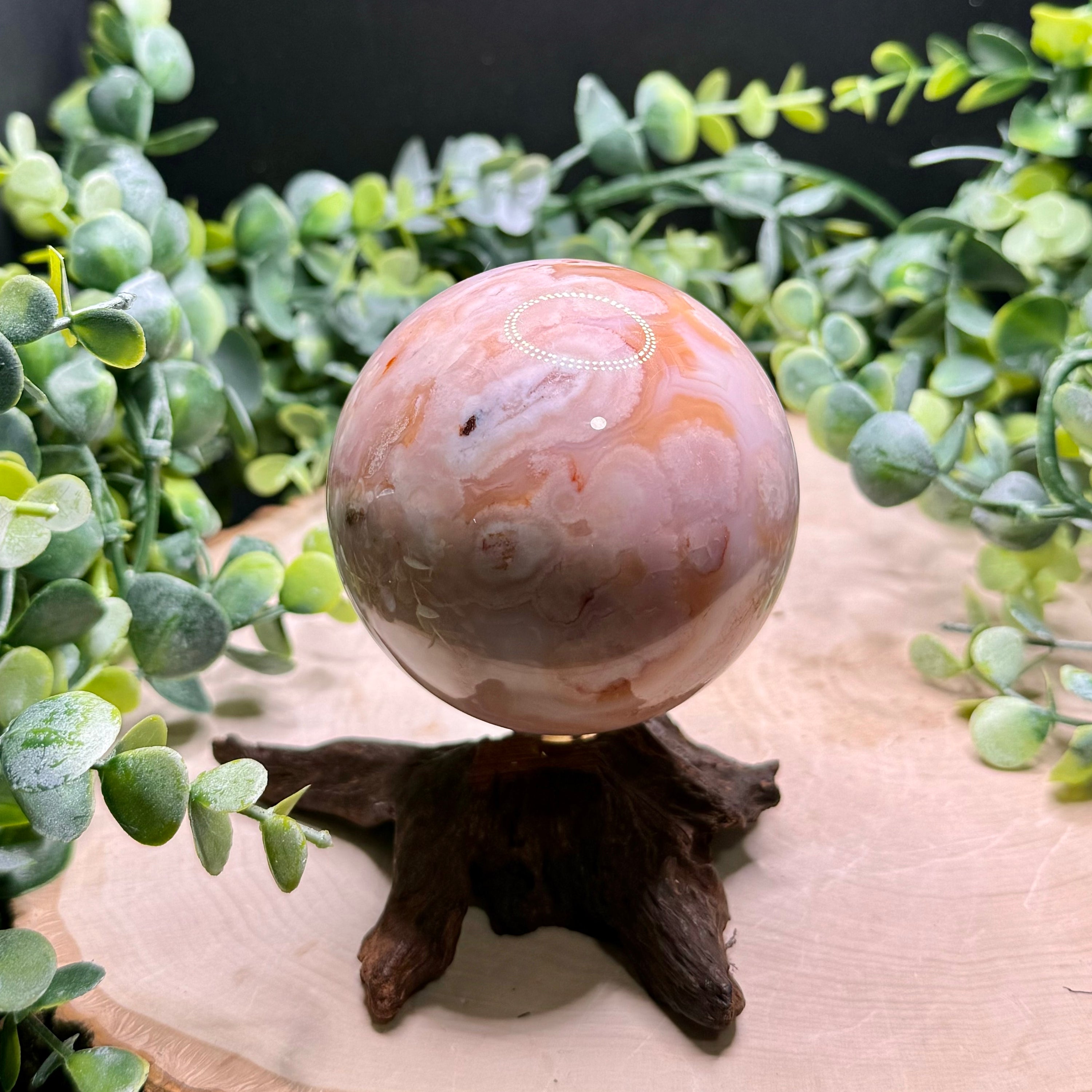 Carnelian Flower Agate Spheres | Natural Crystal Spheres with Flower Plumes