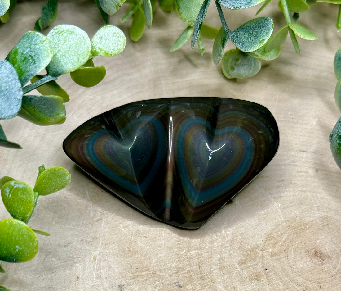 Rainbow Obsidian Double Heart Carvings