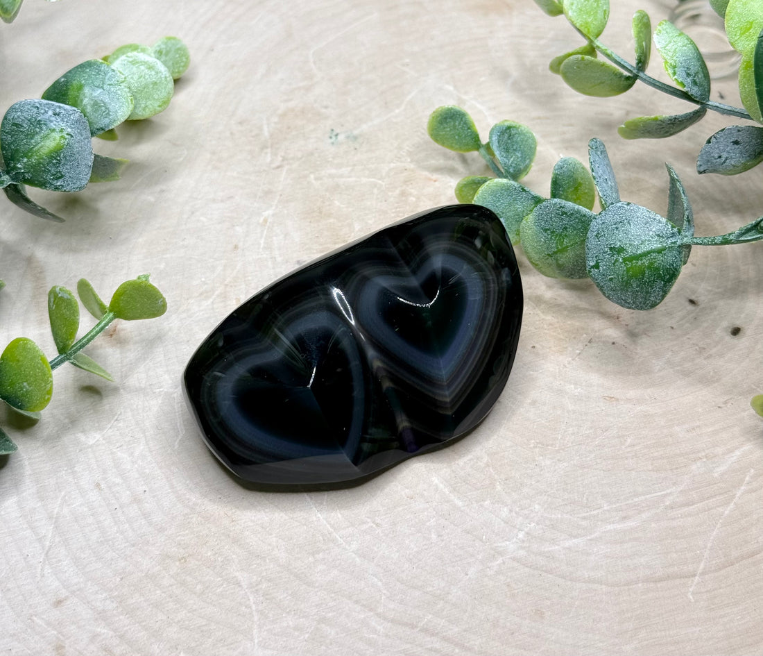 Rainbow Obsidian Double Heart Carvings