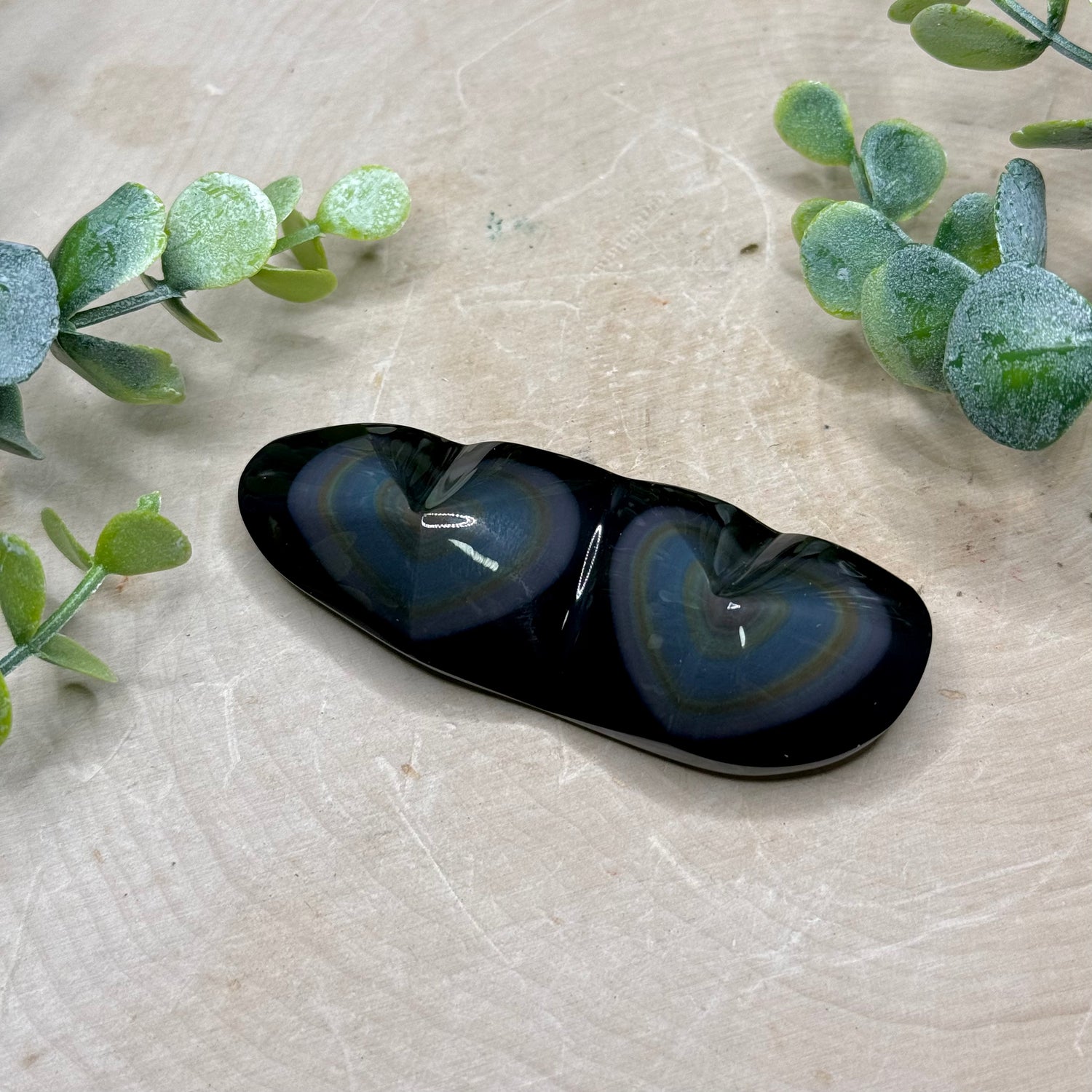 Rainbow Obsidian Double Heart Carvings