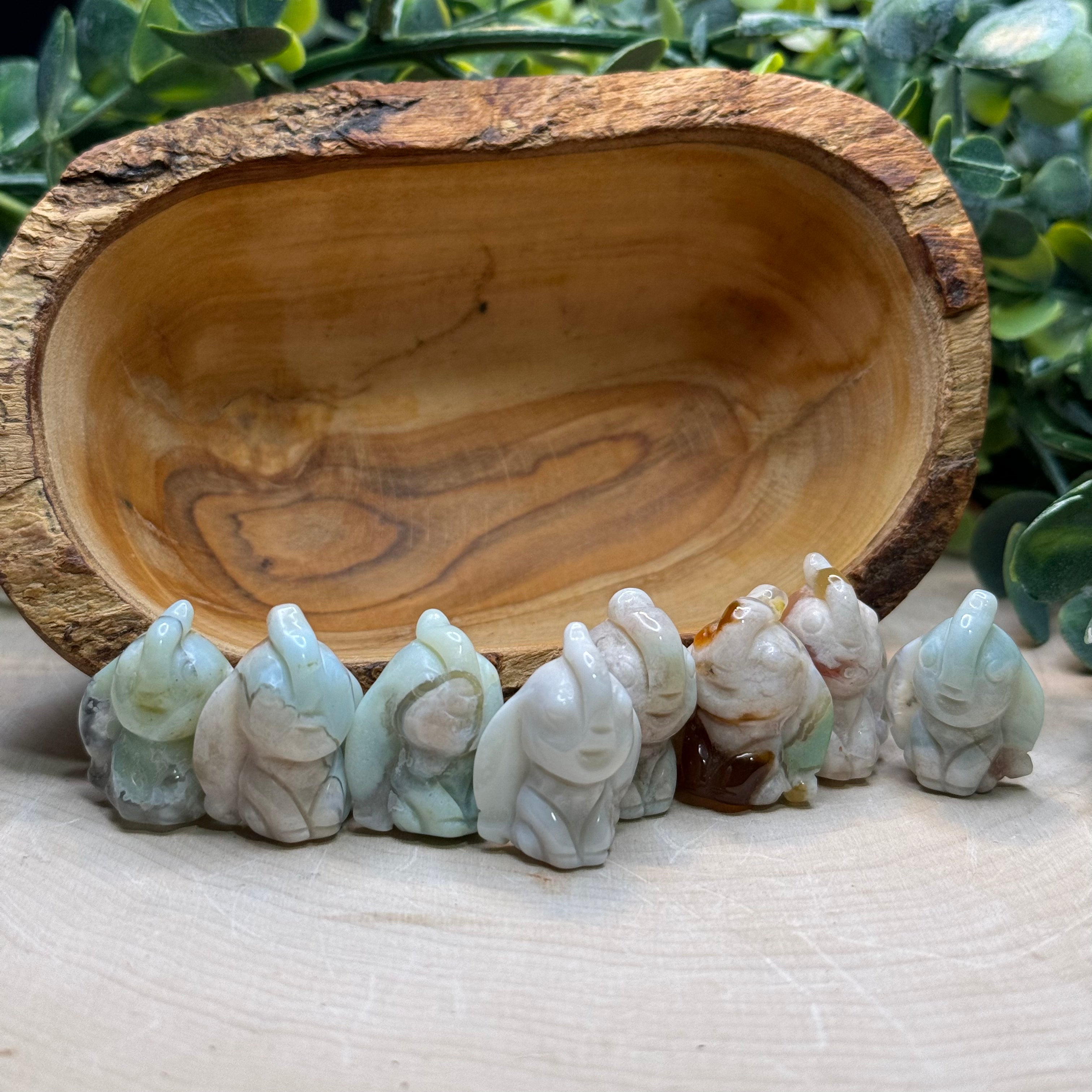 Small Flower Agate Elephant Carvings