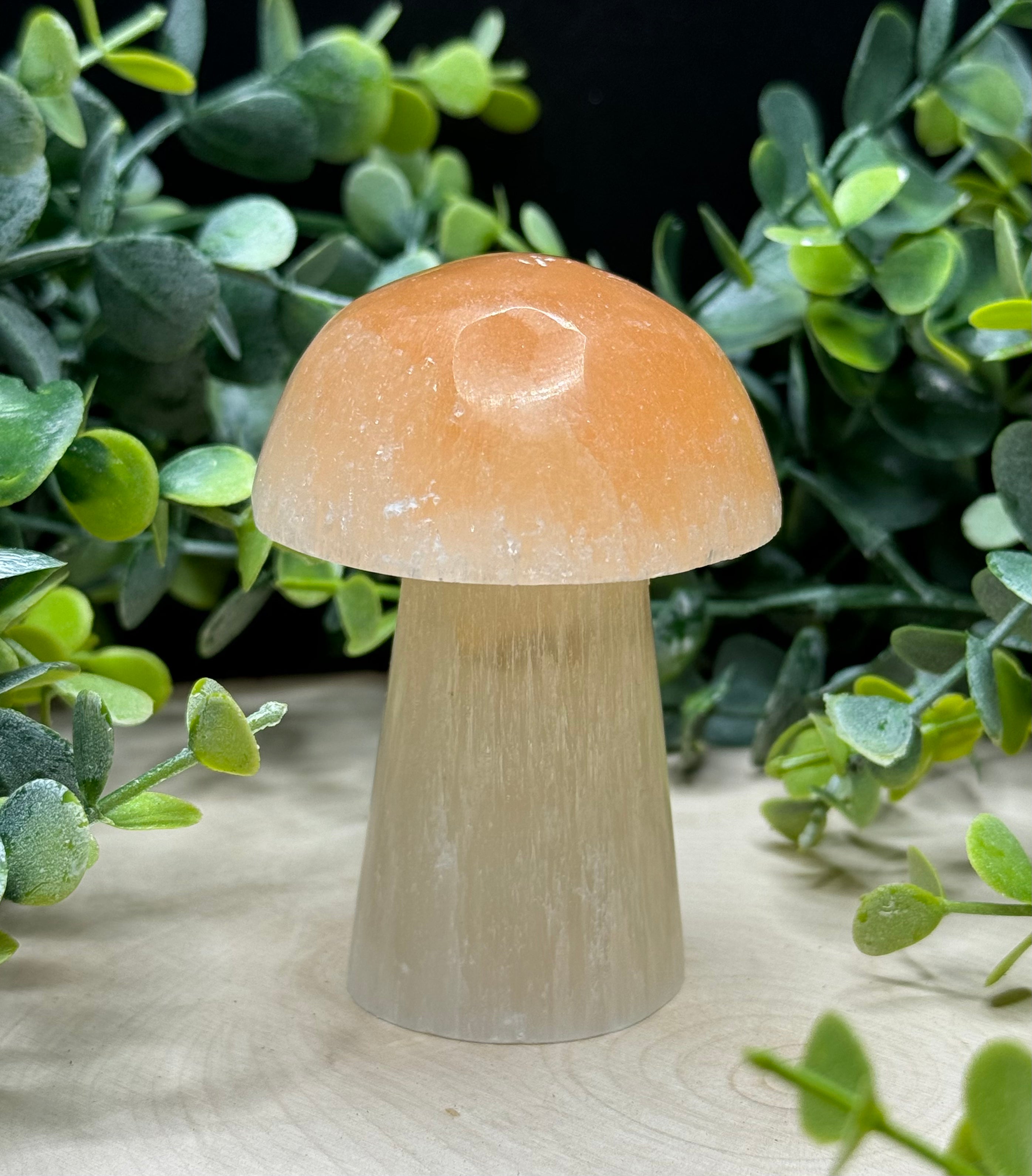 Peach Selenite Mushroom Carvings