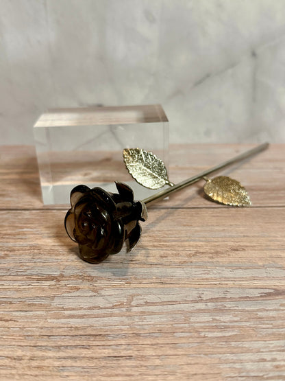 Smoky Quartz &amp; Silver Rose Carving