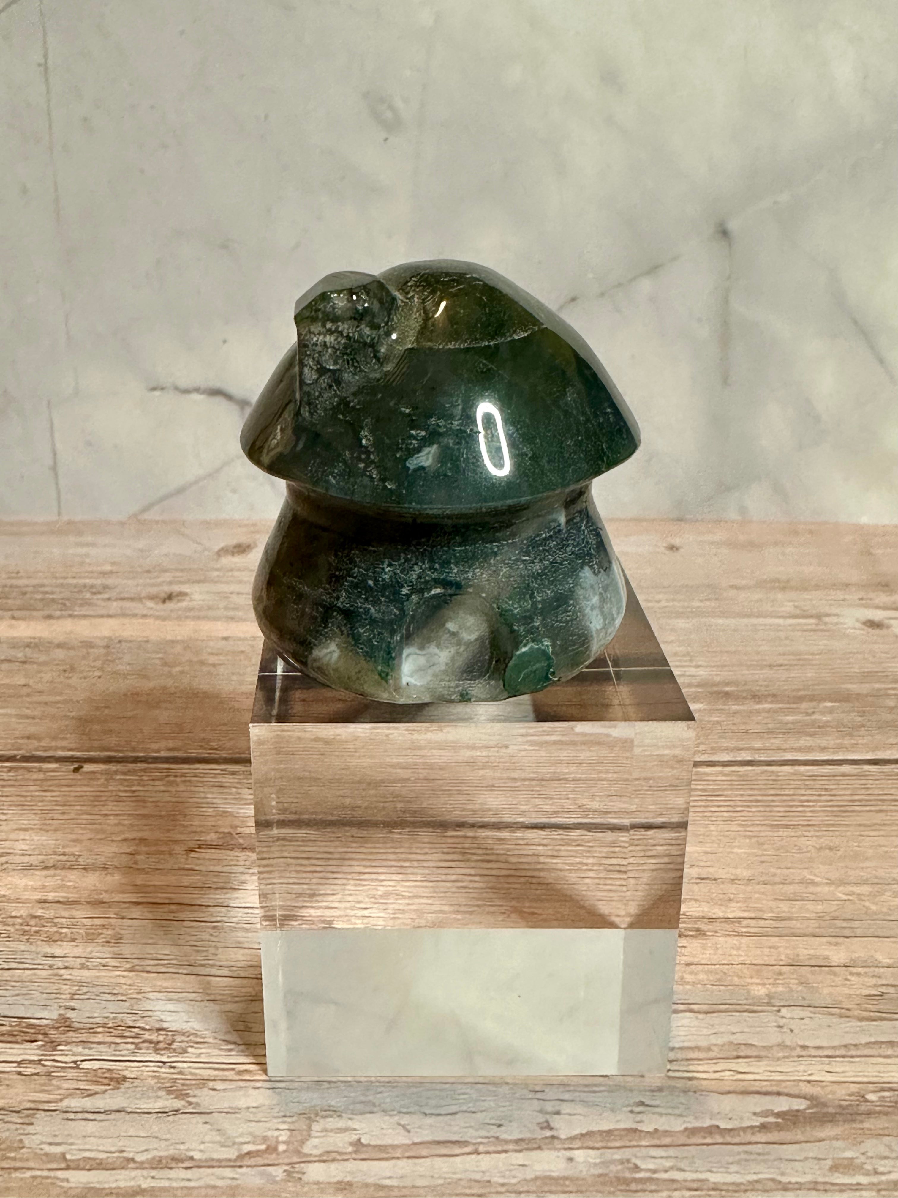 Moss Agate Mushroom House Carving