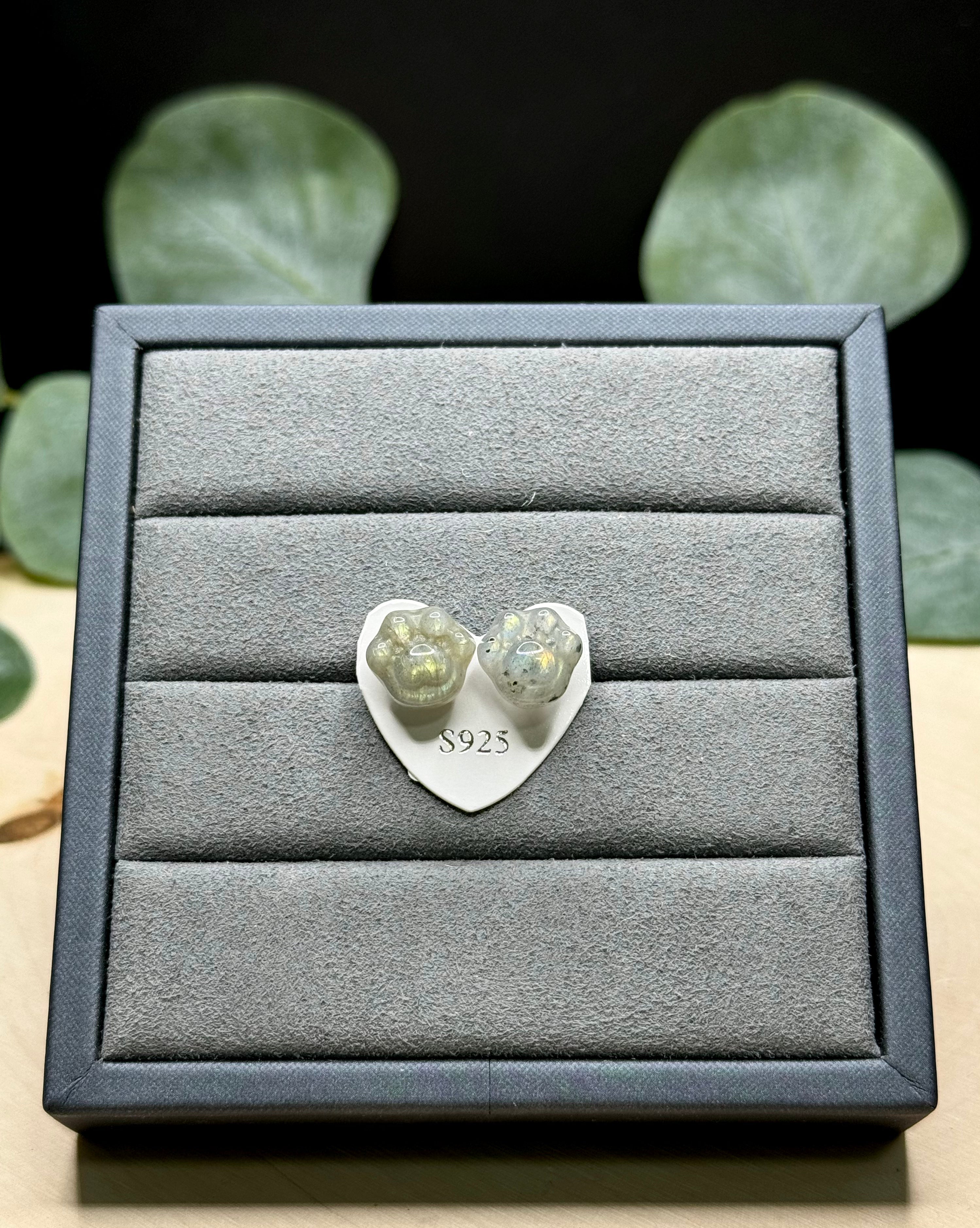 Labradorite Paw Print Sterling Silver Earrings