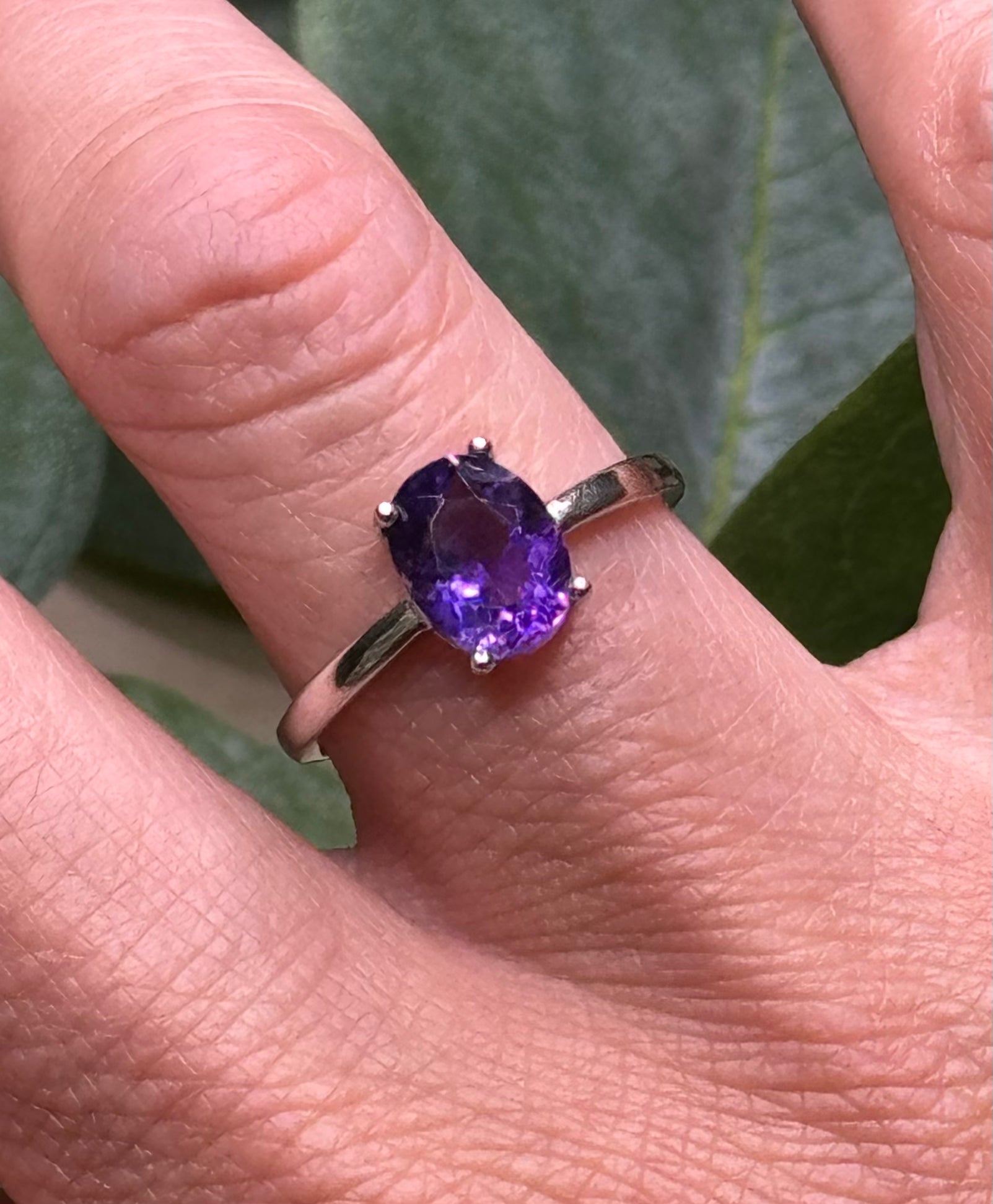 Natural amethyst adjustable ring in 925 sterling silver