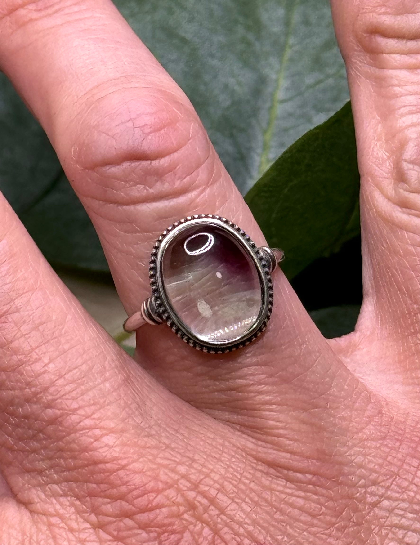 Natural fluorite adjustable ring in 925 sterling silver