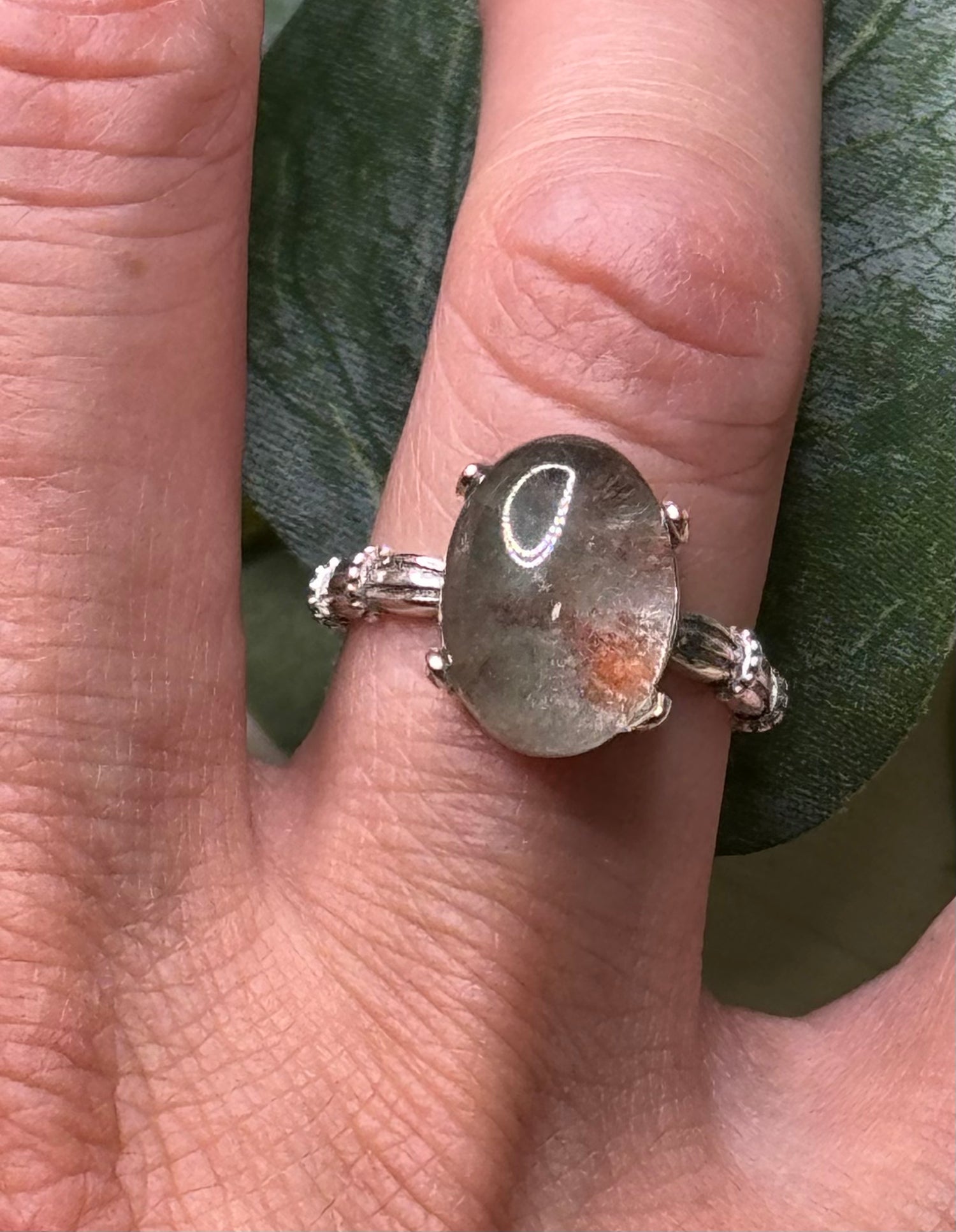 Garden Quartz Oval Adjustable Sterling Silver Ring