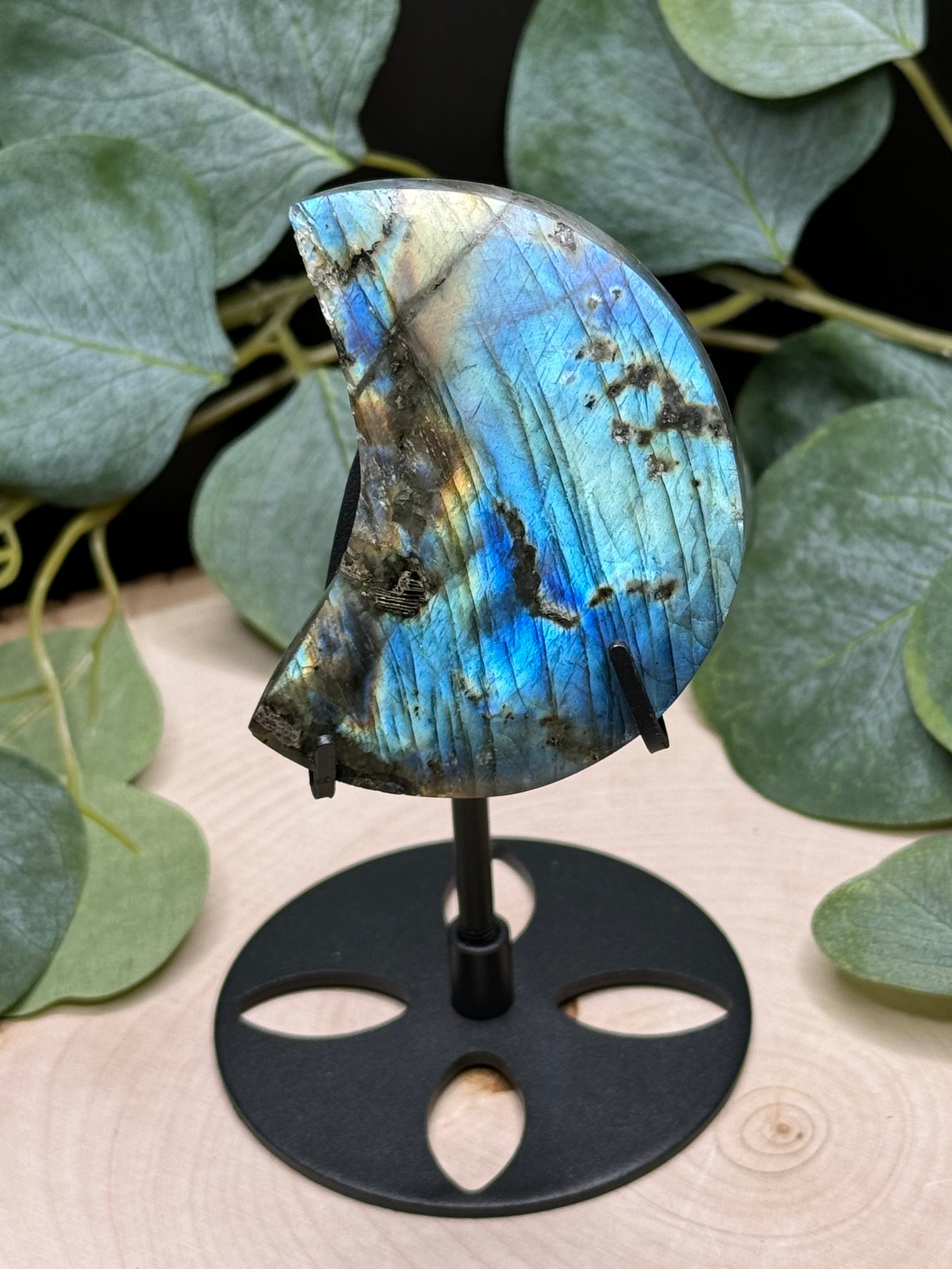 Labradorite Moon Carvings | Flashy Labradorite Crescent Moons | Natural Labradorite Decor