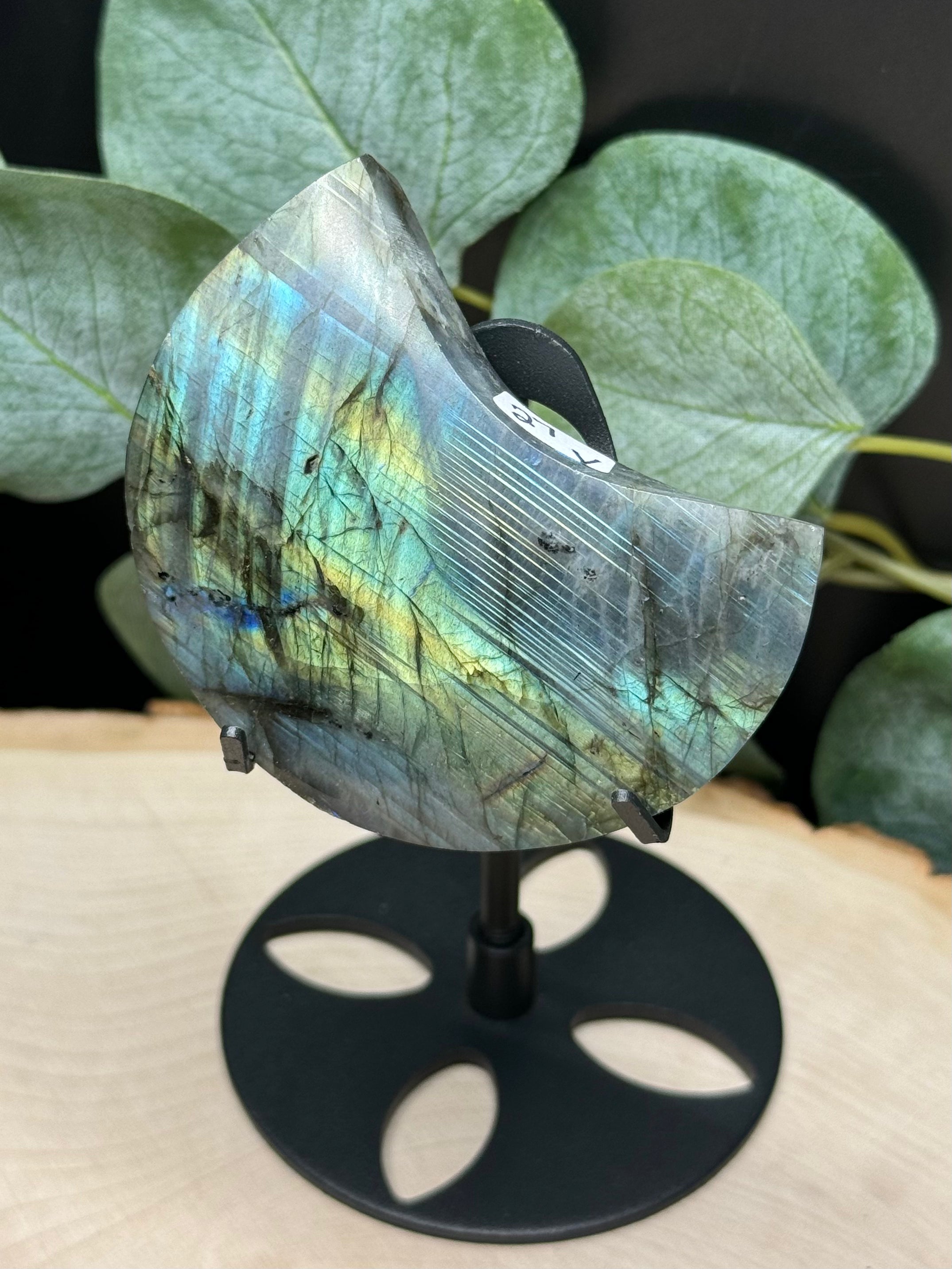 Labradorite Moon Carvings | Flashy Labradorite Crescent Moons | Natural Labradorite Decor