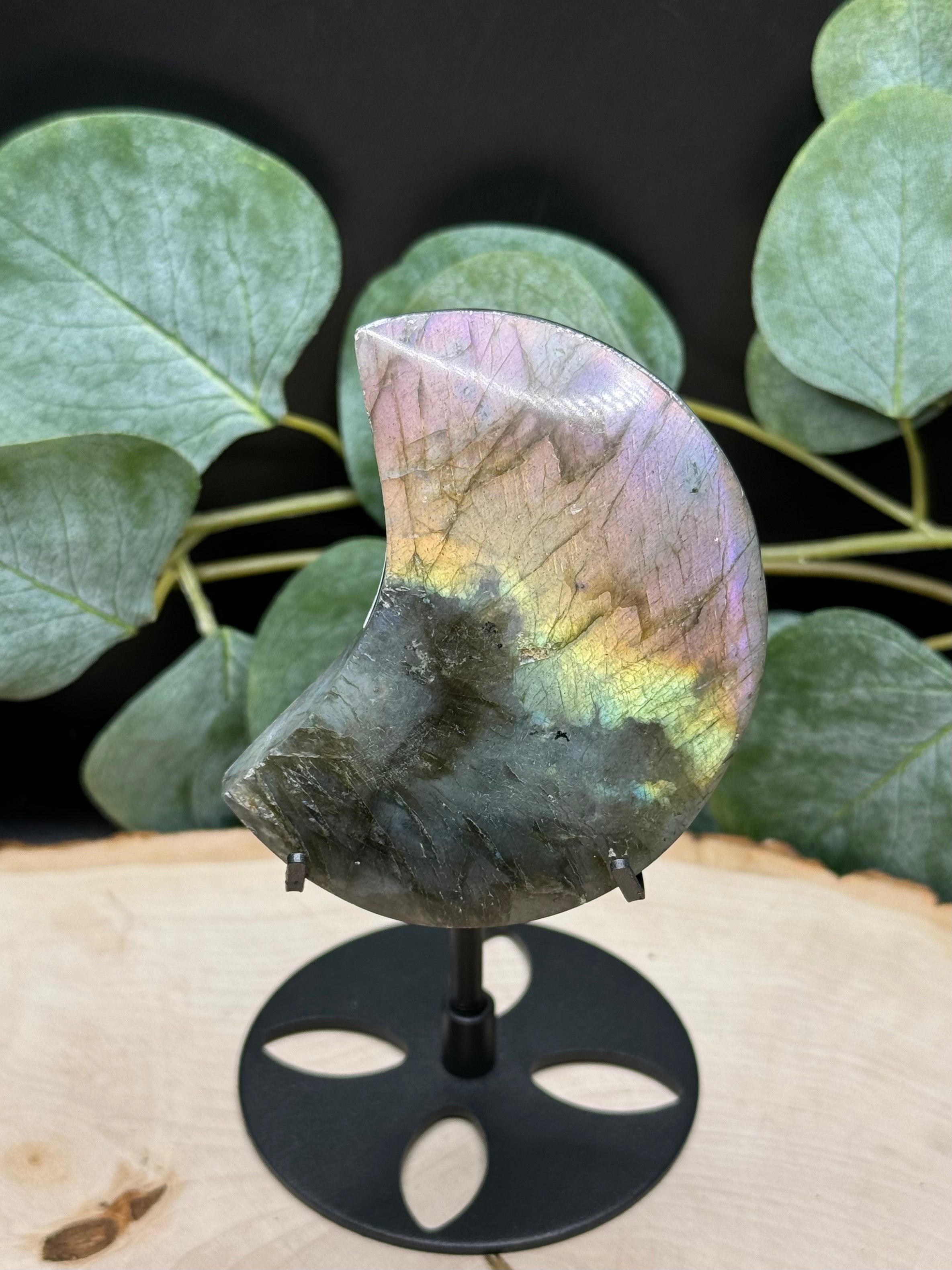 Labradorite Moon Carvings | Flashy Labradorite Crescent Moons | Natural Labradorite Decor