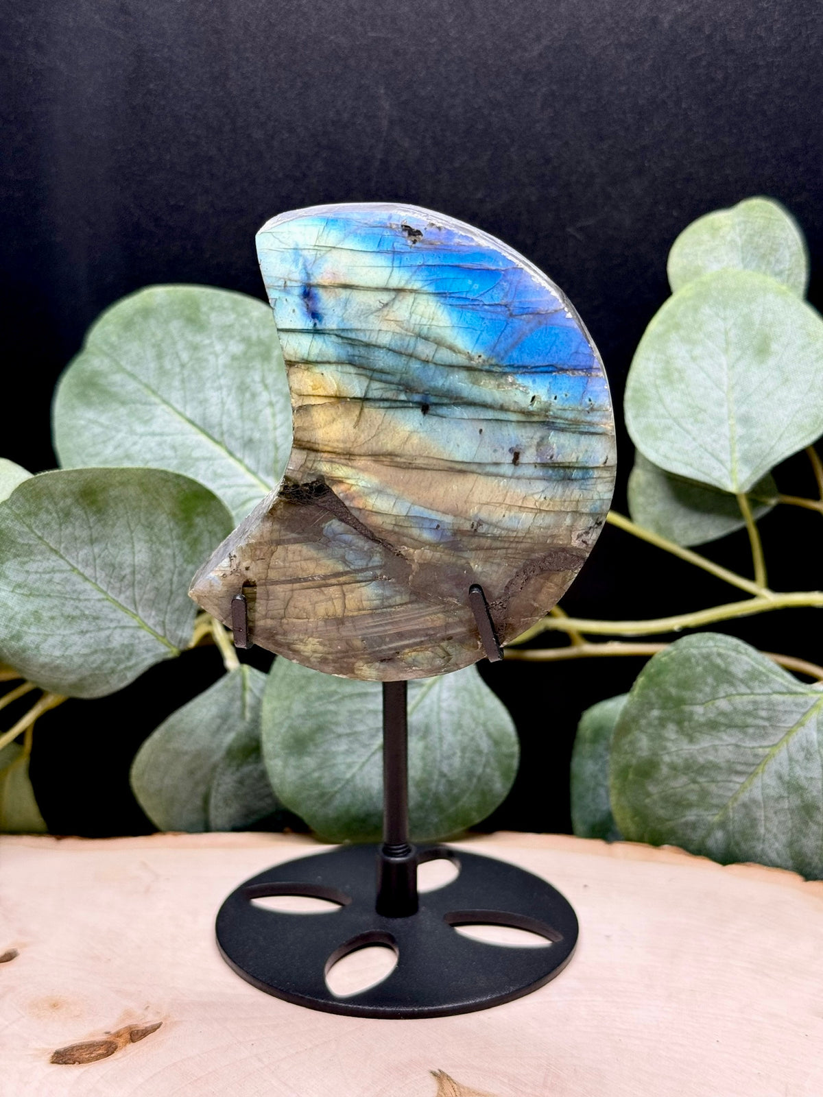 Labradorite Moon Carvings | Flashy Labradorite Crescent Moons | Natural Labradorite Decor