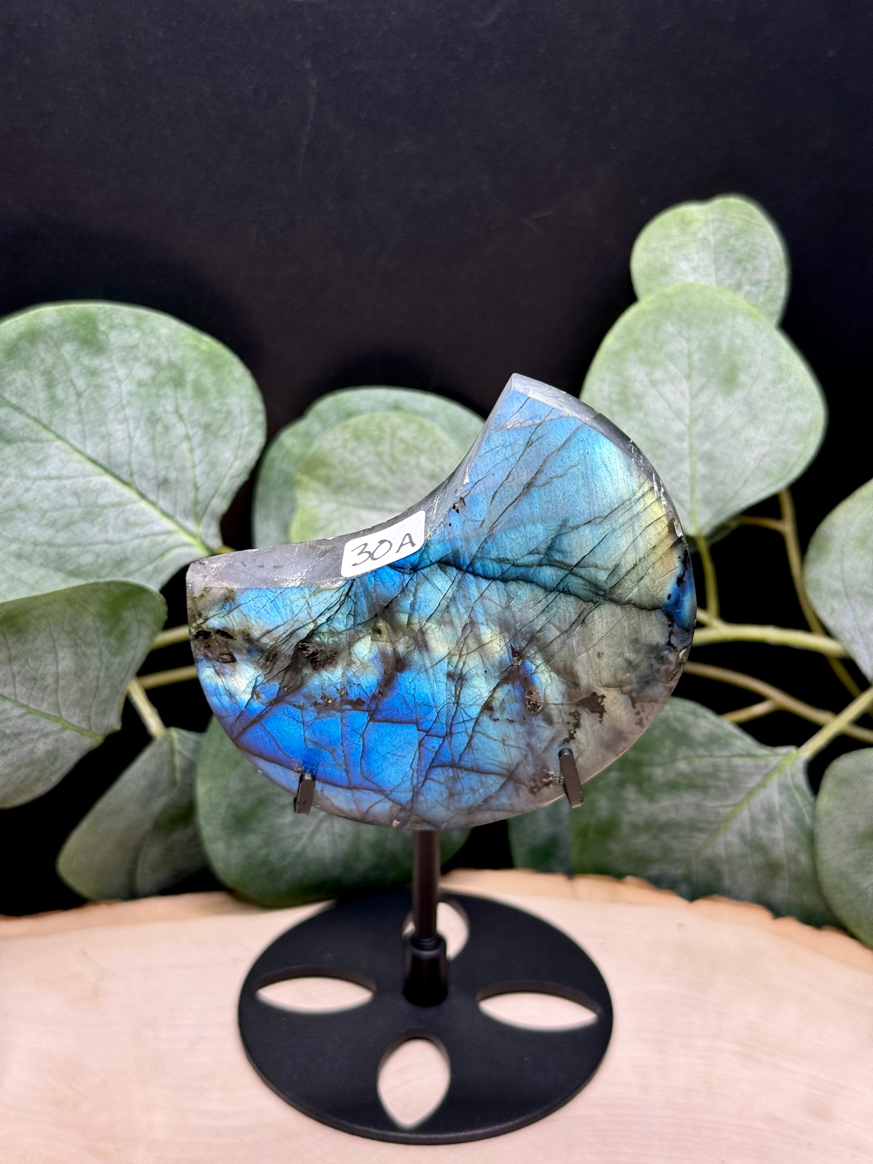 Labradorite Moon Carvings | Flashy Labradorite Crescent Moons | Natural Labradorite Decor