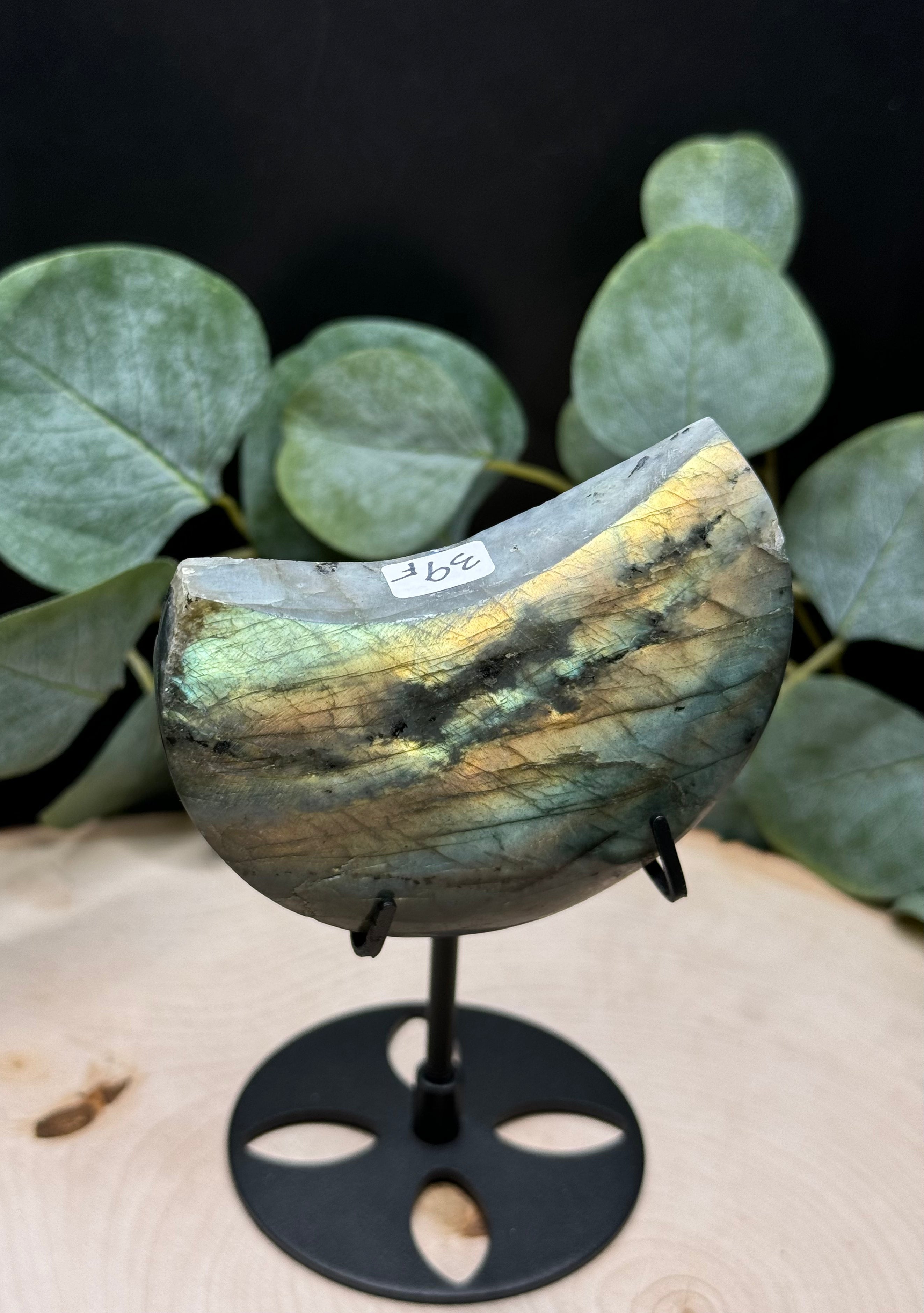 Labradorite Moon Carvings | Flashy Labradorite Crescent Moons | Natural Labradorite Decor