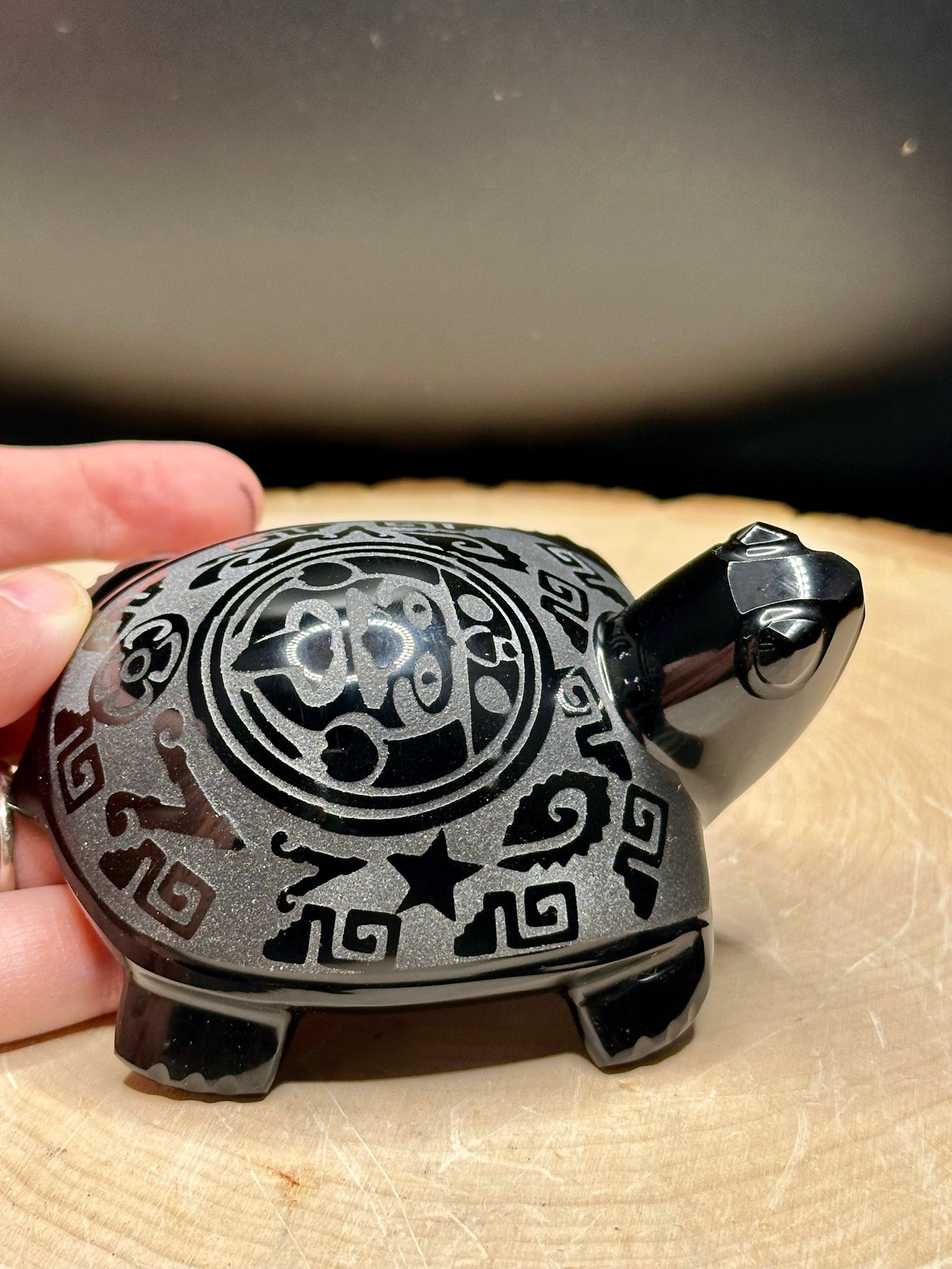 Obsidian Sandblasted Turtle Carvings