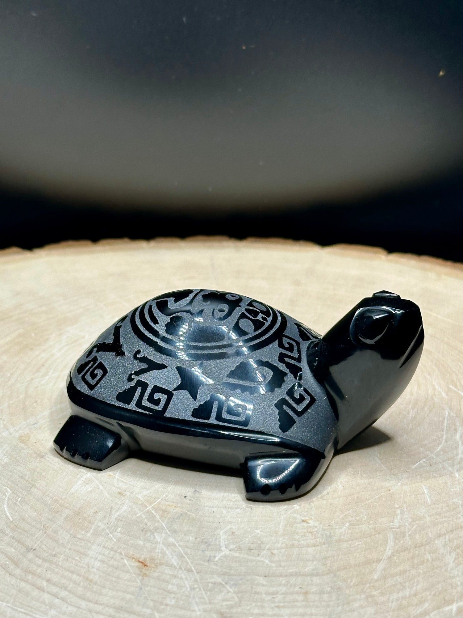 Obsidian Sandblasted Turtle Carvings