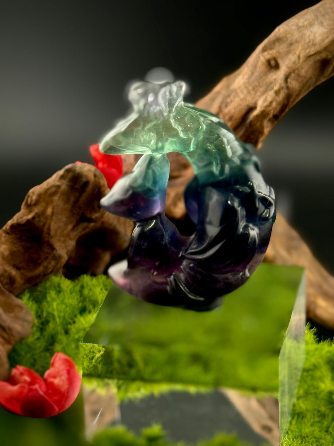 Fluorite Sitting Kitsune Carvings