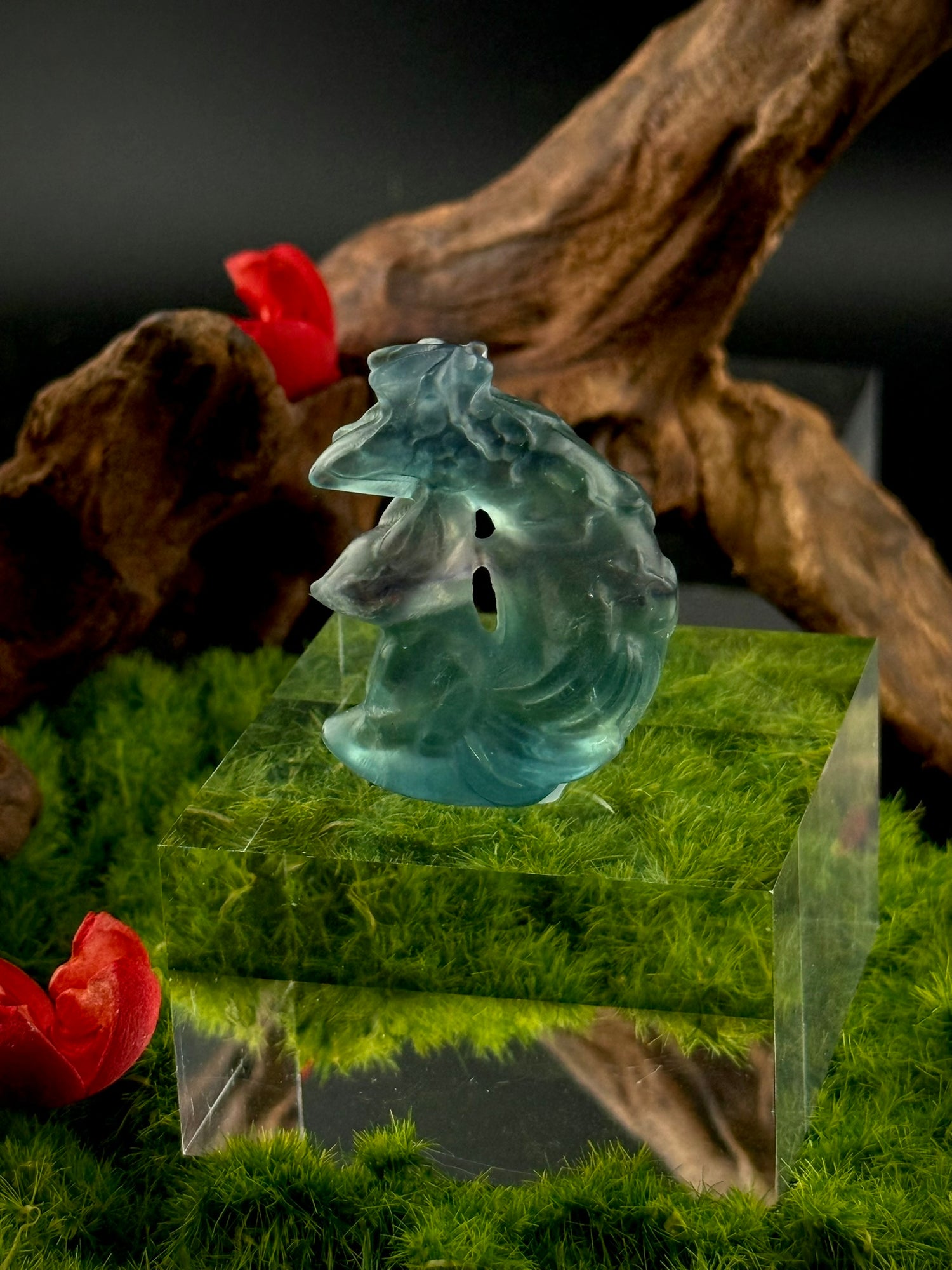 Fluorite Sitting Kitsune Carvings