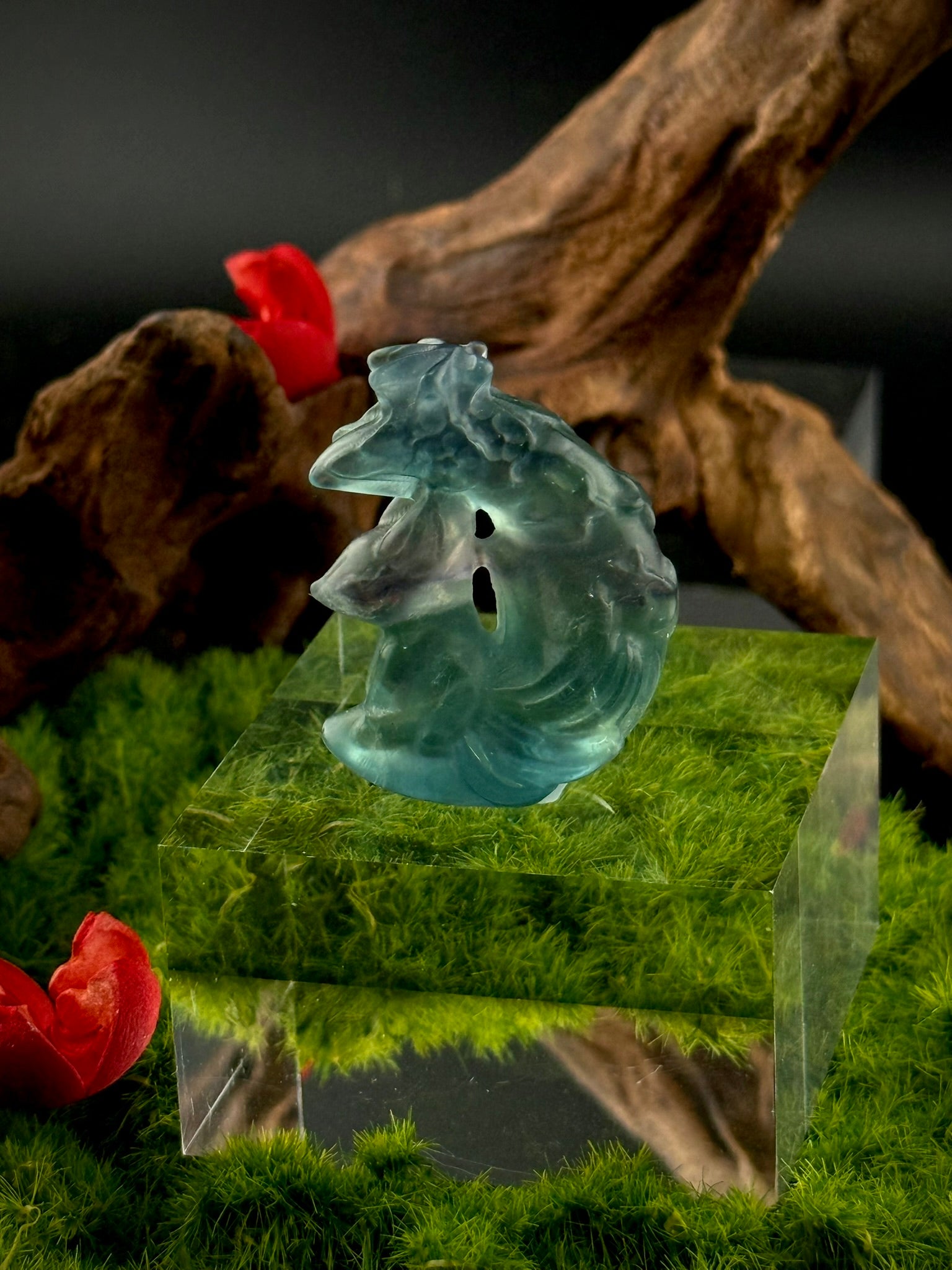 Fluorite Sitting Kitsune Carvings