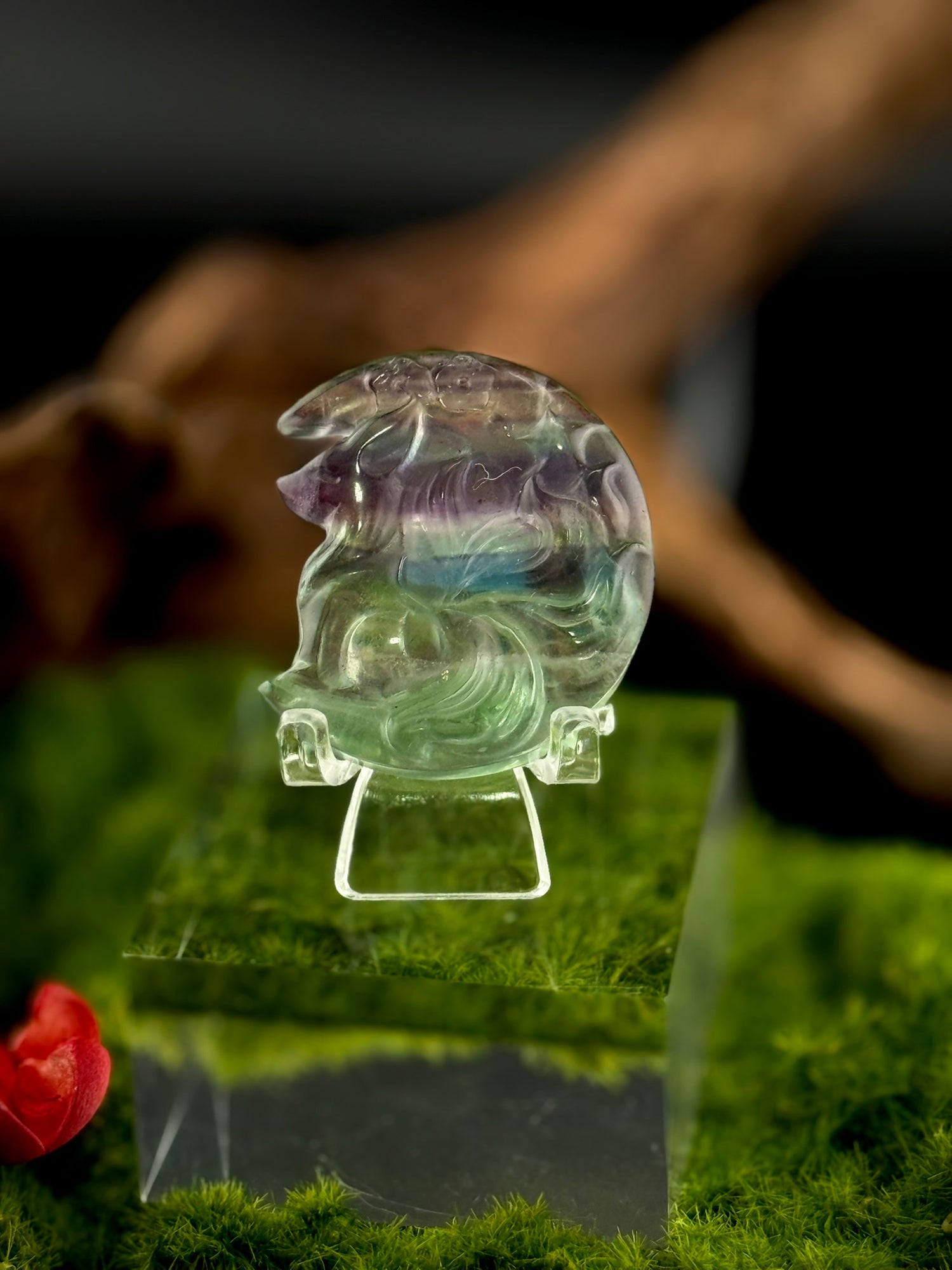 Fluorite Flat Kitsune Carvings