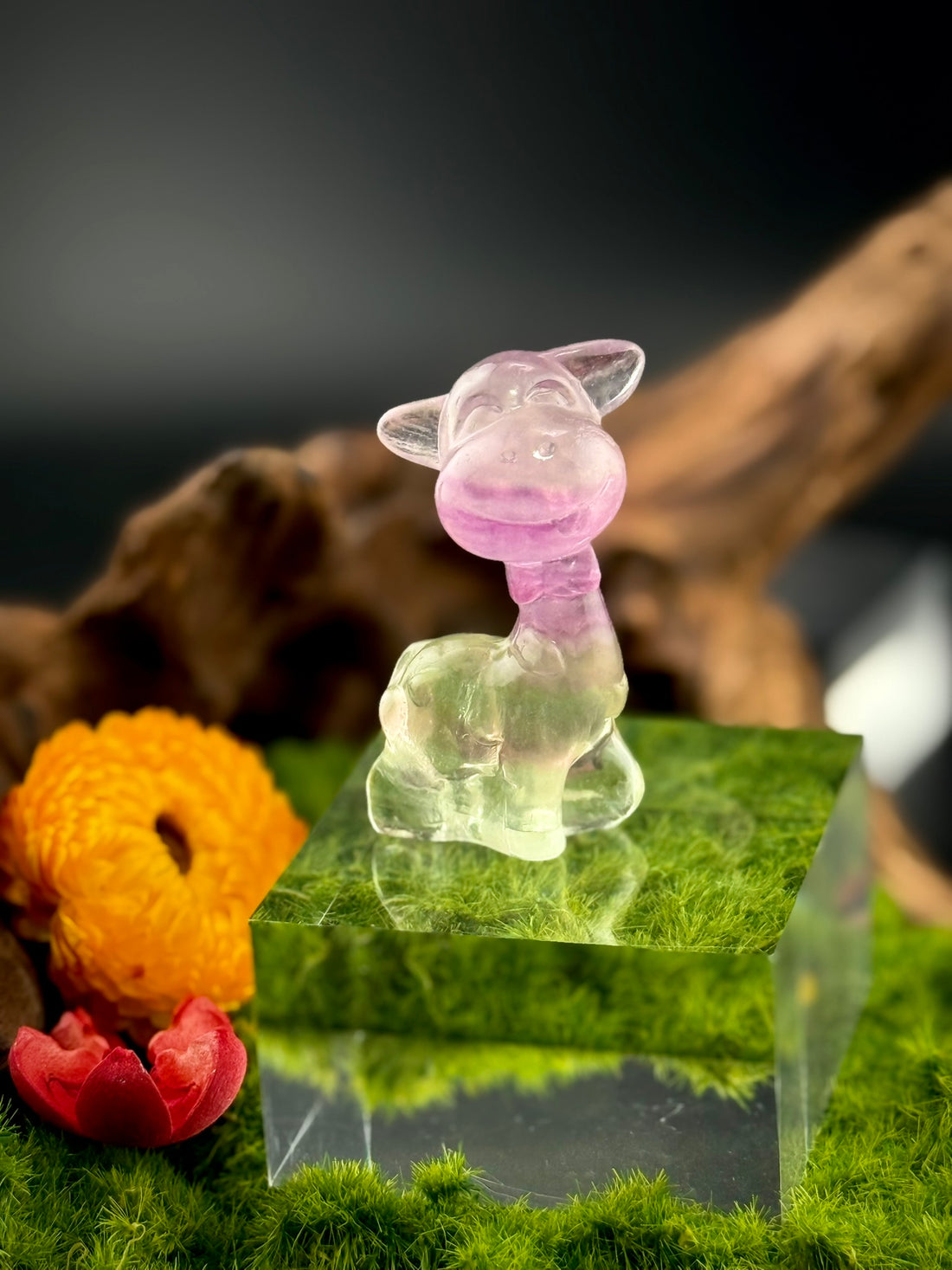 Fluorite Giraffe with Bowtie Carvings