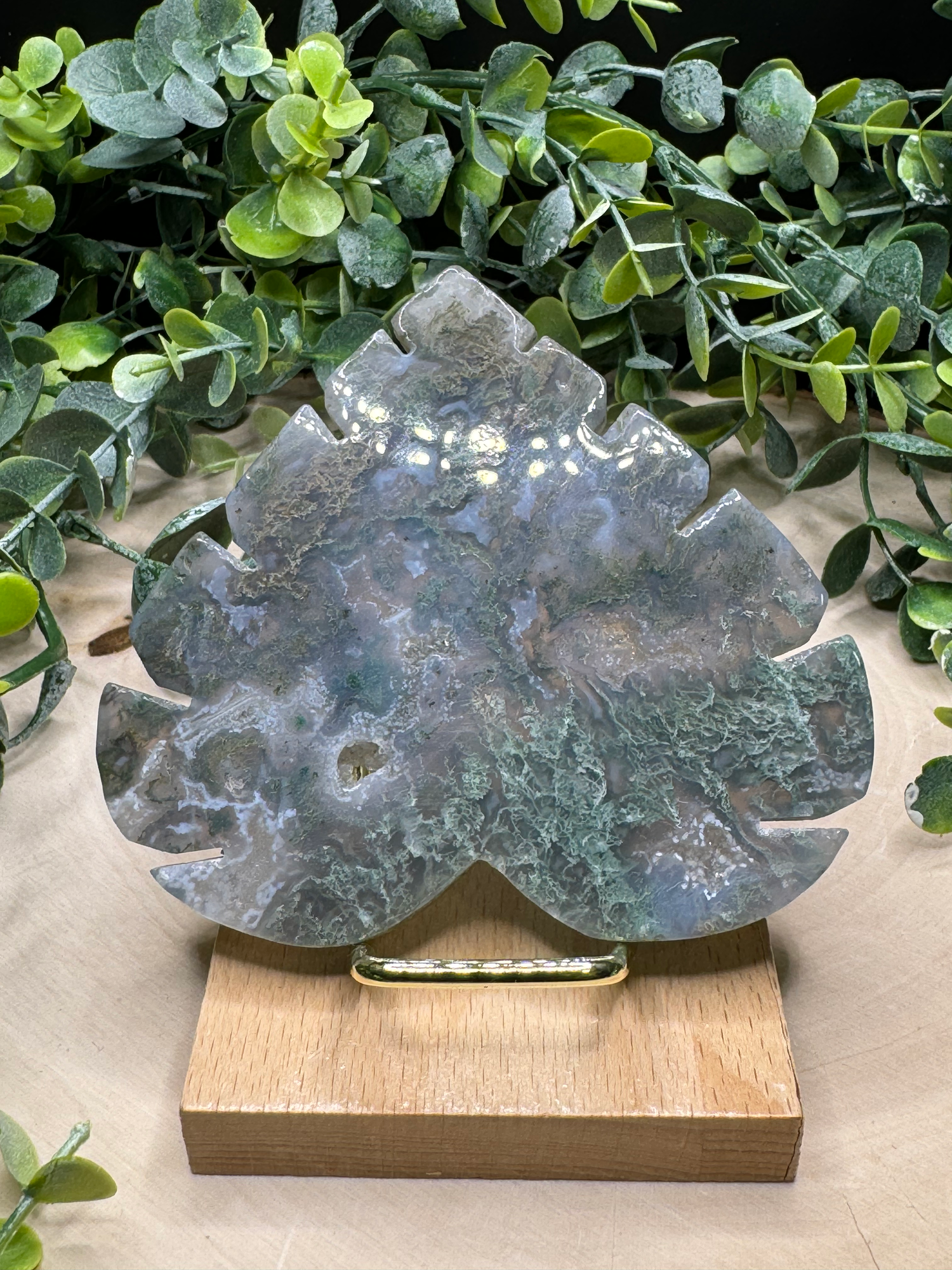 Moss Agate Leaf Carvings