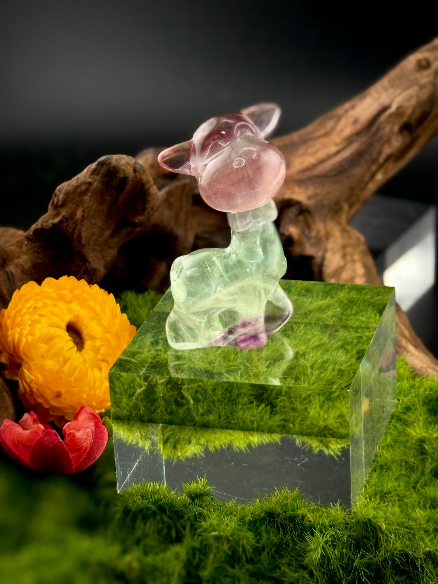 Fluorite Giraffe with Bowtie Carvings