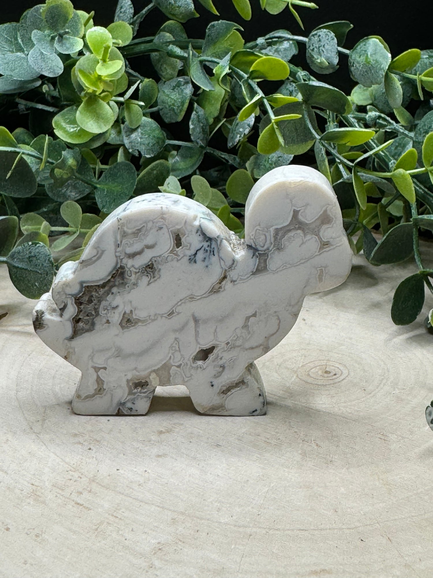 White Agate Handcarved Standing Turtle Carving