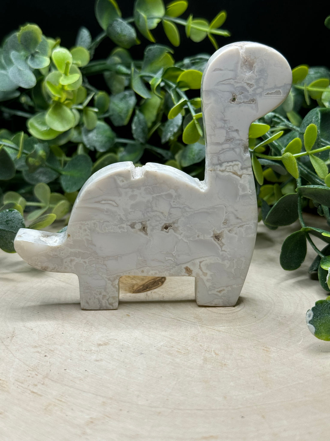 White Agate Handcarved Standing Dinosaur Carving