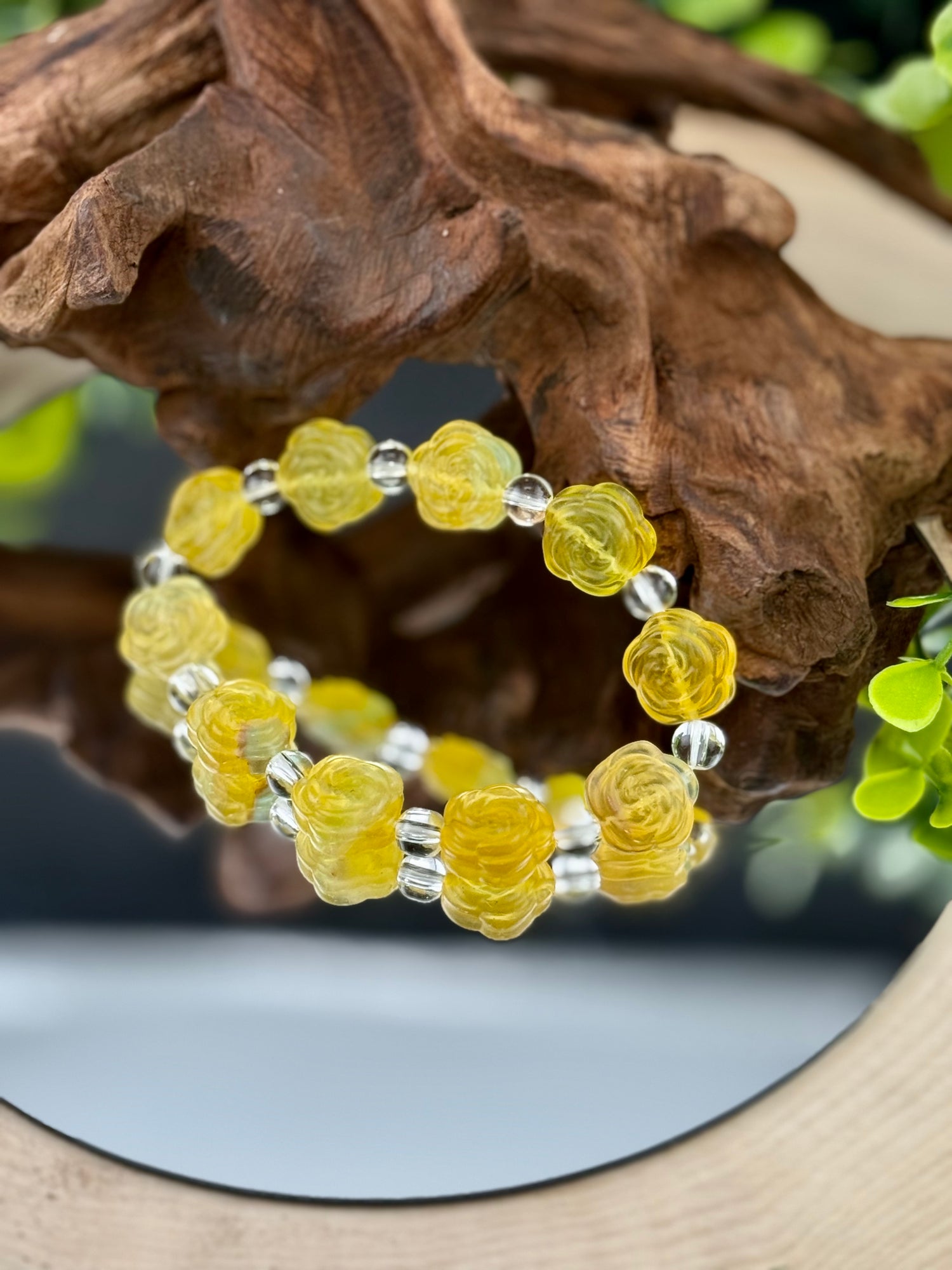 Yellow Fluorite Rose 12mm Bracelets
