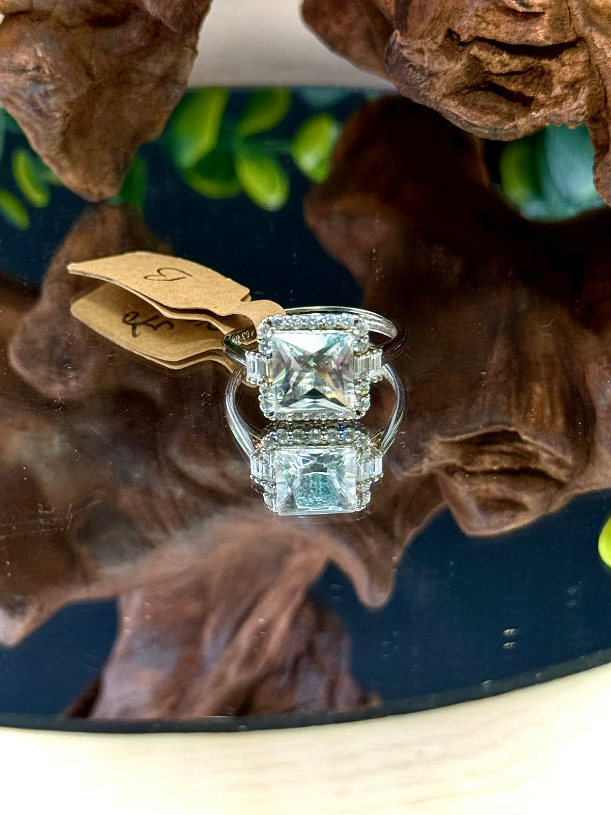 Clear quartz adjustable ring in sterling silver