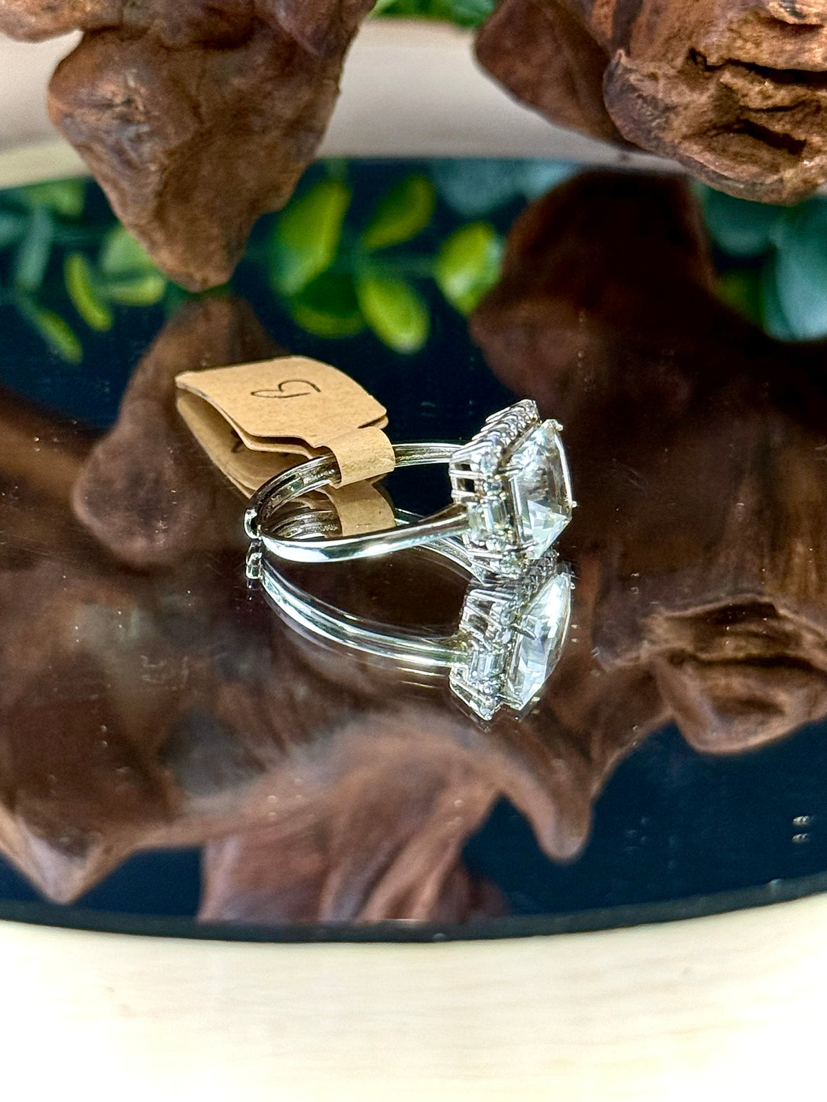 Natural clear quartz ring, alternate view