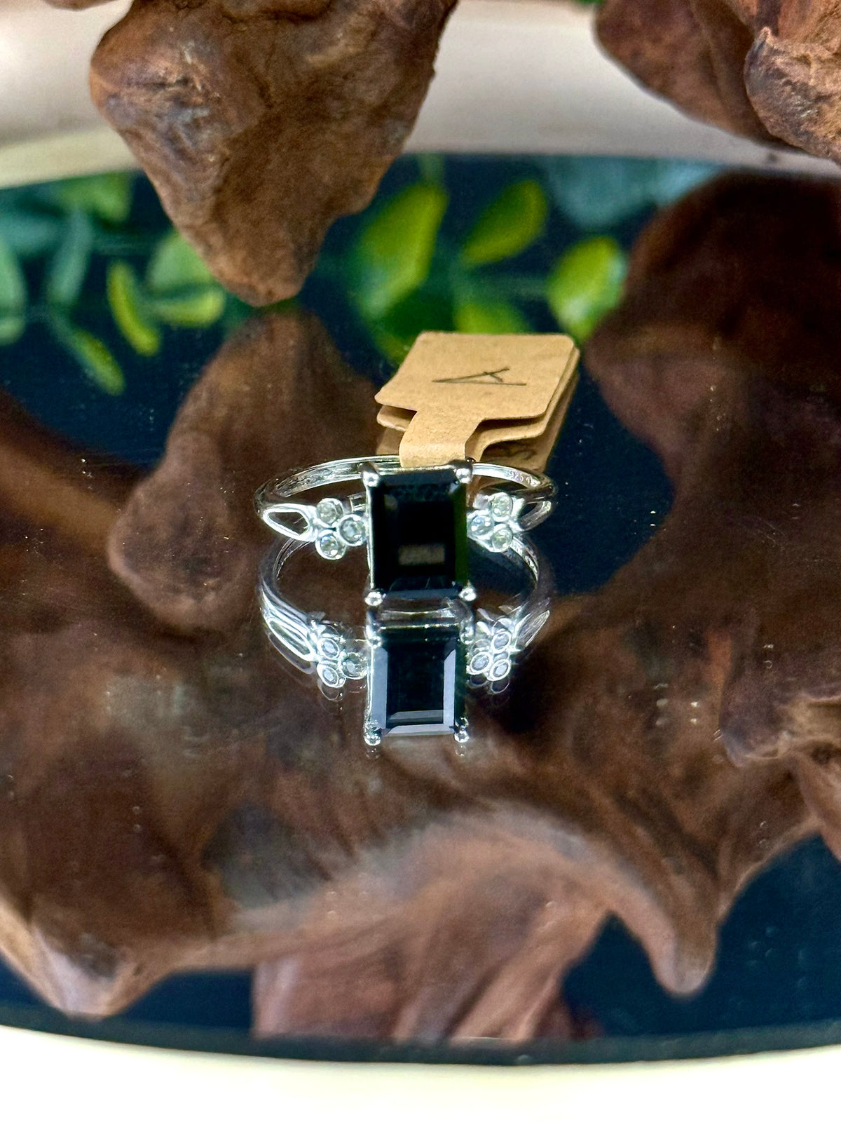 Black spinel adjustable ring in 925 sterling silver
