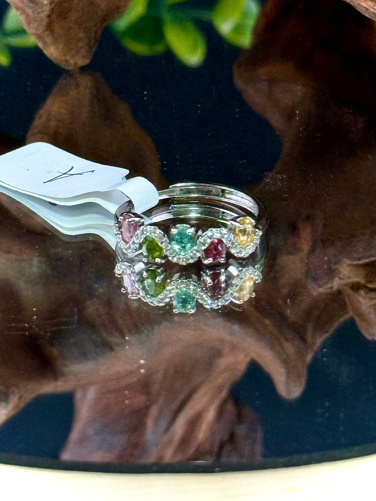 Watermelon tourmaline adjustable ring with rose-gold-tone finish