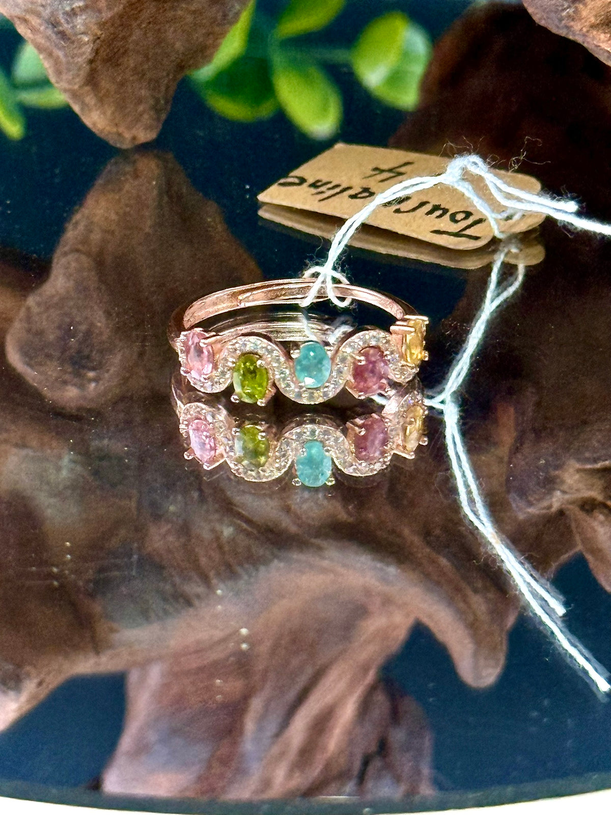 Pink and green watermelon tourmaline ring, alternate view