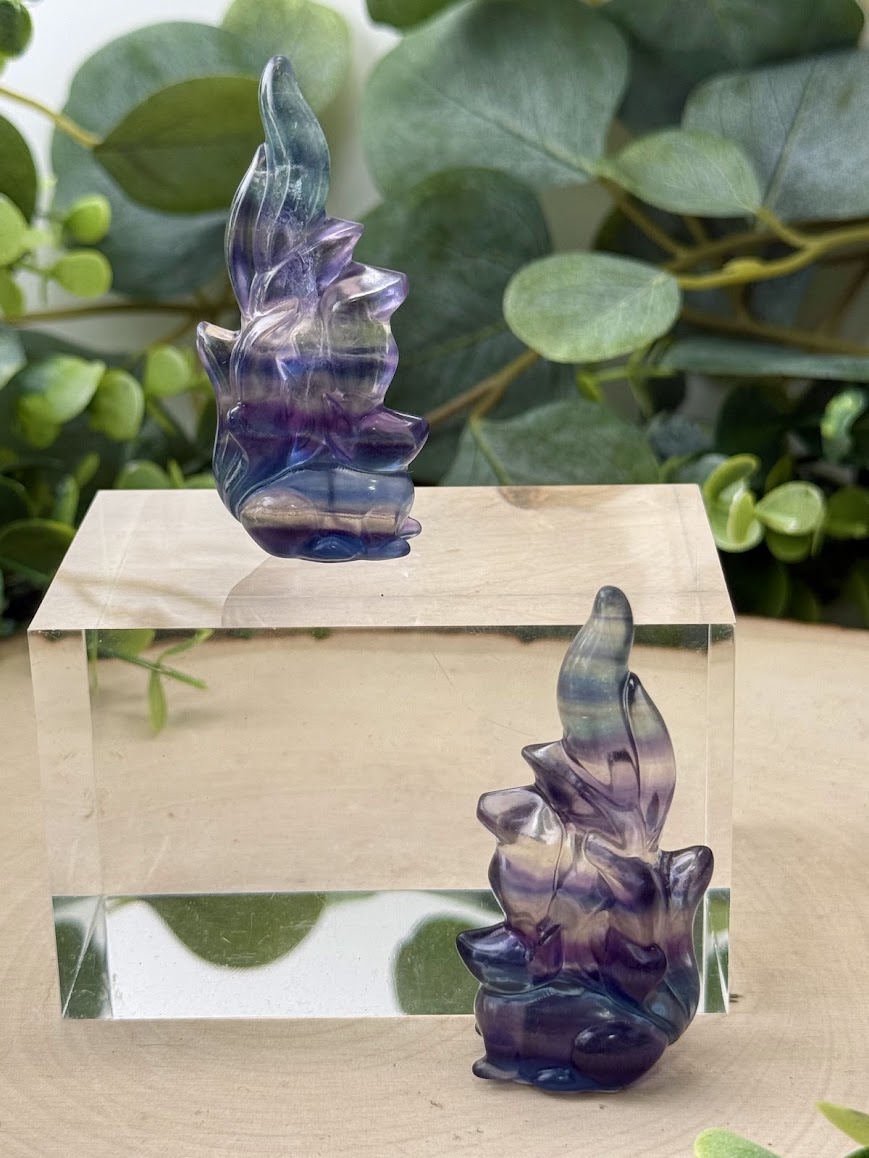 Hand-Polished Rainbow Fluorite Kitsune Carving