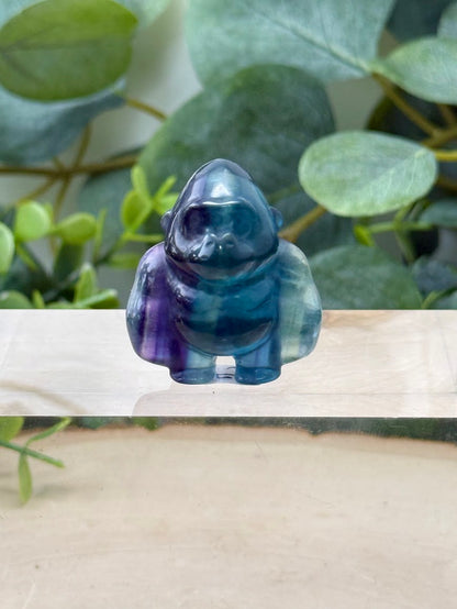 Hand-Polished Rainbow Fluorite Gorilla Carvings