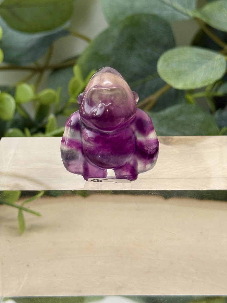 Hand-Polished Rainbow Fluorite Gorilla Carvings