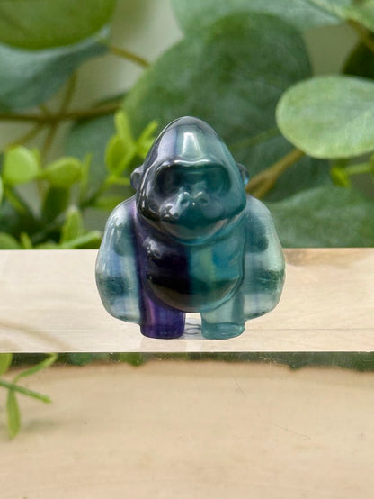 Hand-Polished Rainbow Fluorite Gorilla Carvings